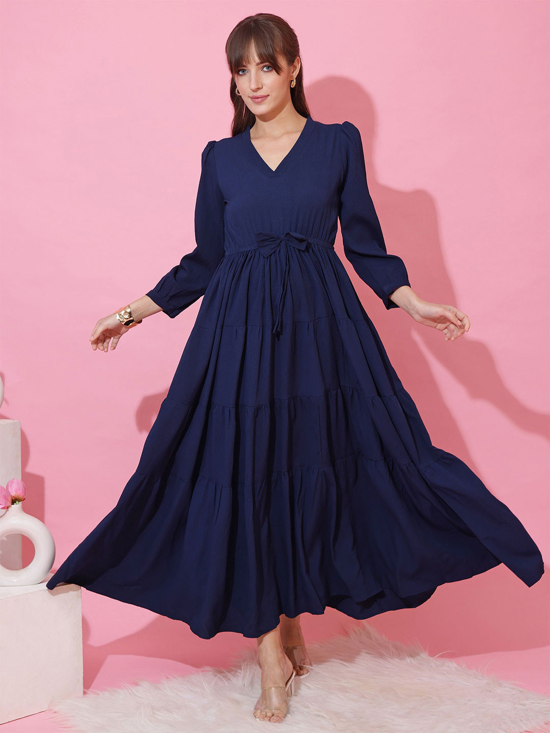 SHEETAL Associates V-Neck Bow Detail Maxi Dress