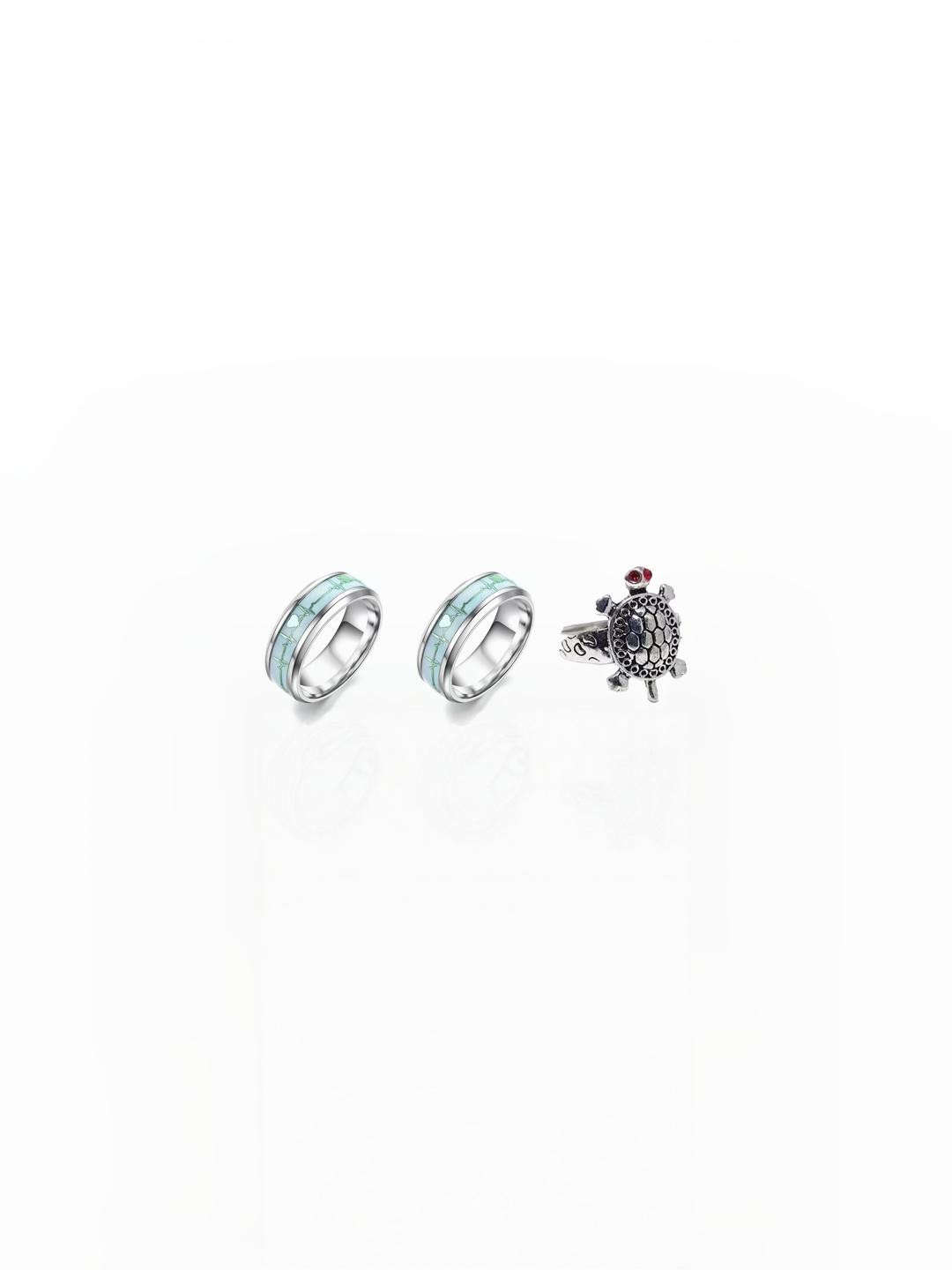 Dynamic Retail Global Set of 3 Ring for Men, Silver-Silver Alloy Ring ()
