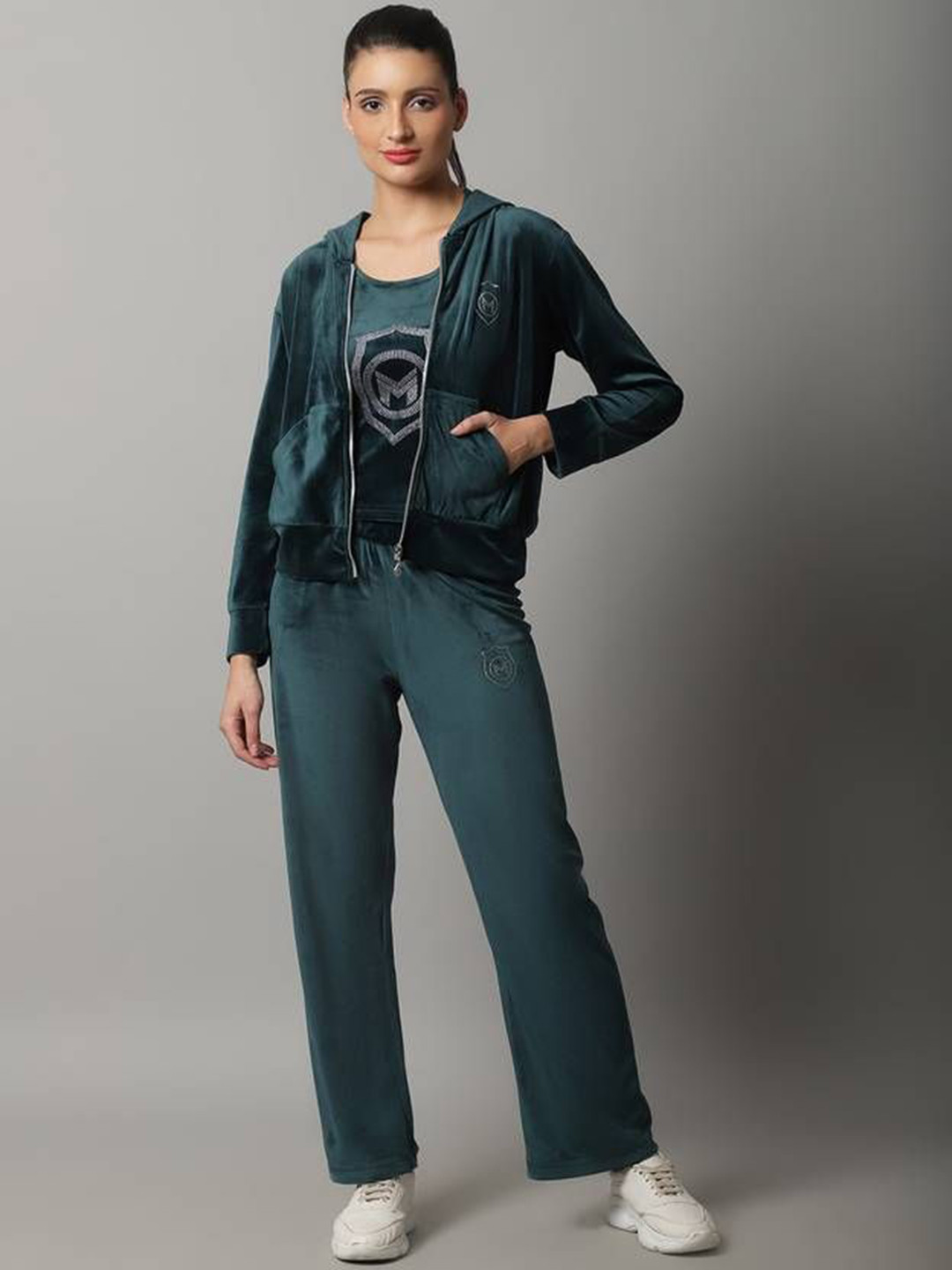 MARC LOUIS Women Mid-Rise Hooded Zip-Up Tracksuits