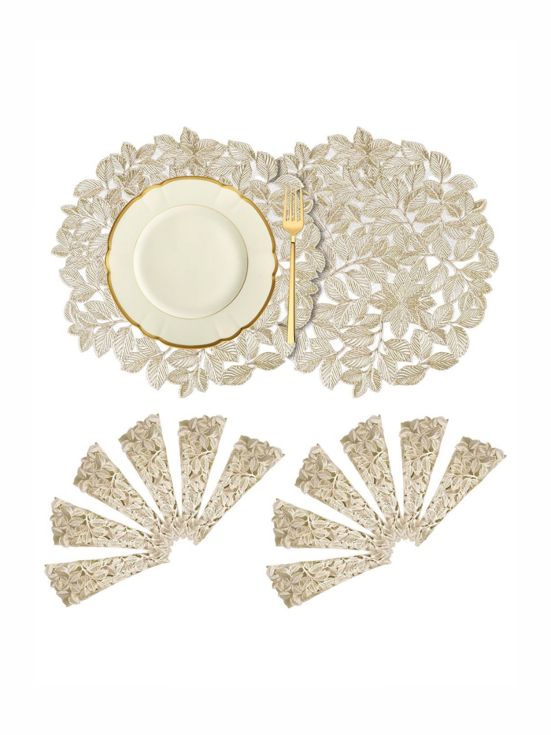 Aura Beige 6 Pieces Self-Design Small Leaf Table Placemats