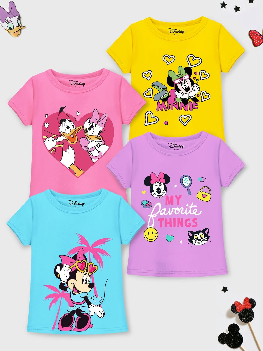 YK Disney Girls 4 Minnie & Daisy Printed Printed Extended Sleeves T-shirt