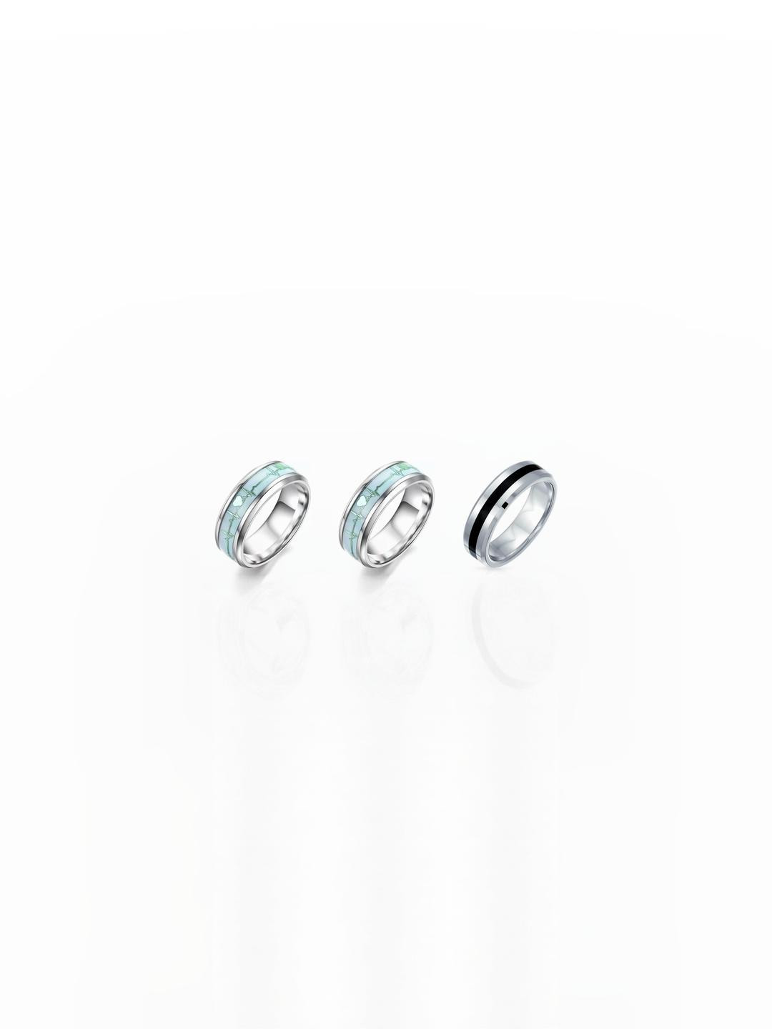 Dynamic Retail Global Set of 3 Ring for Men, Silver-Silver Alloy Ring ()