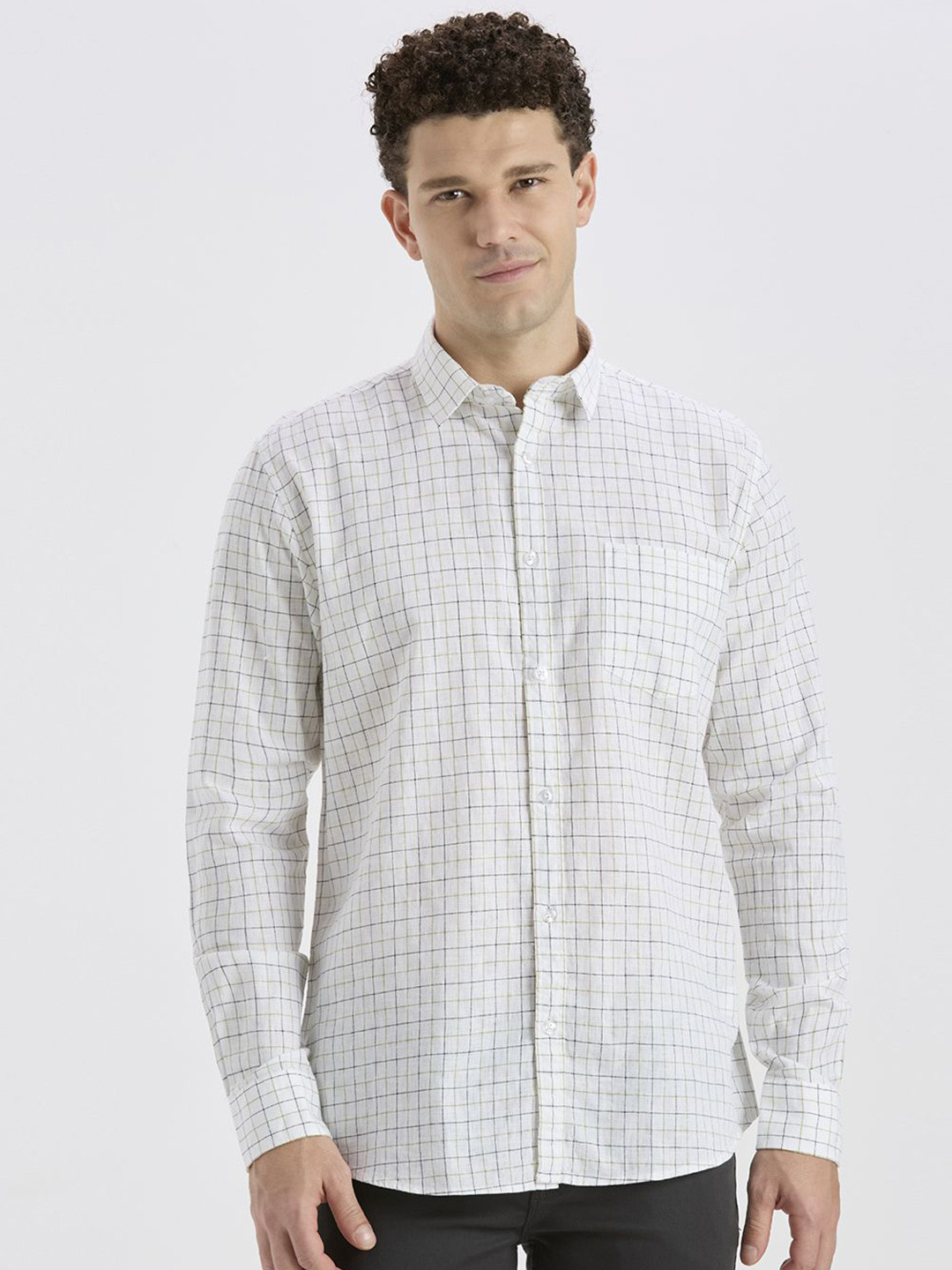 ROCKING SWAMY Men Gingham Checks Checked Spread Collar Cotton Casual Shirt