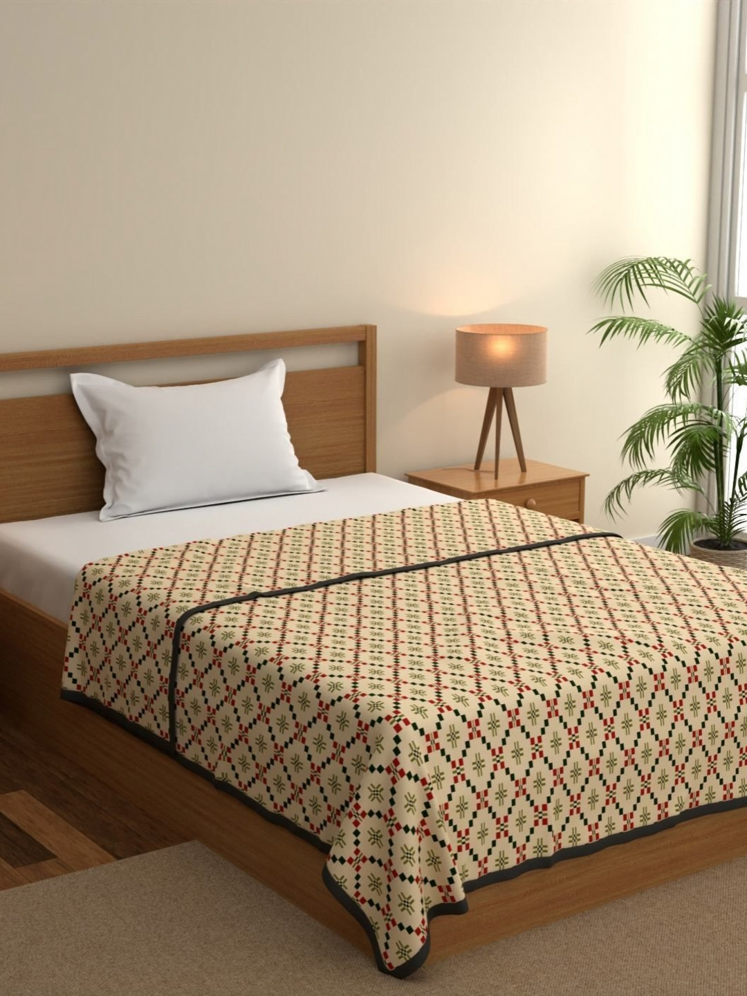 home expressions Ambrosia Beige & Red Abstract Printed AC Room 120 GSM Single Bed Dohar