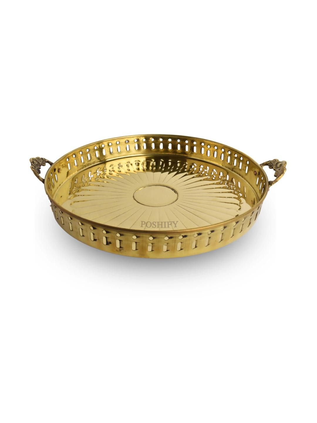 POSHIFY Brass Plate With Handle Pooja Thali