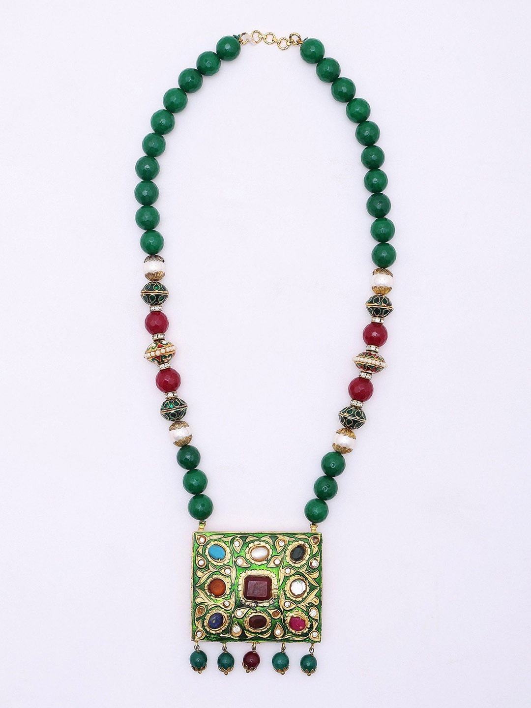 Exotic India Women Stone-Studded & Beaded Meenakari Design Jewellery Set