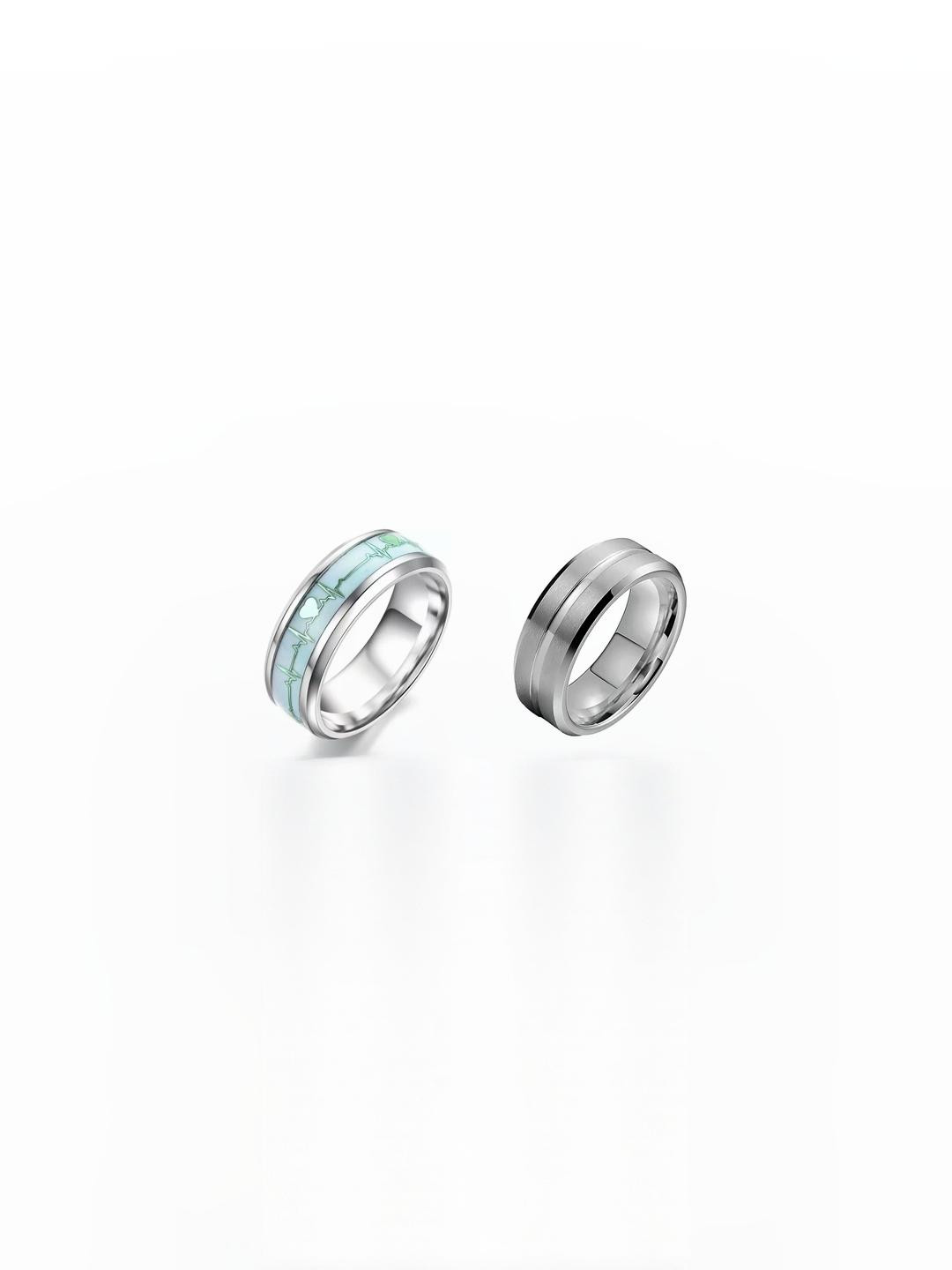 Dynamic Retail Global Set of 2 Rings for Men, Silver-Silver Alloy Ring ()