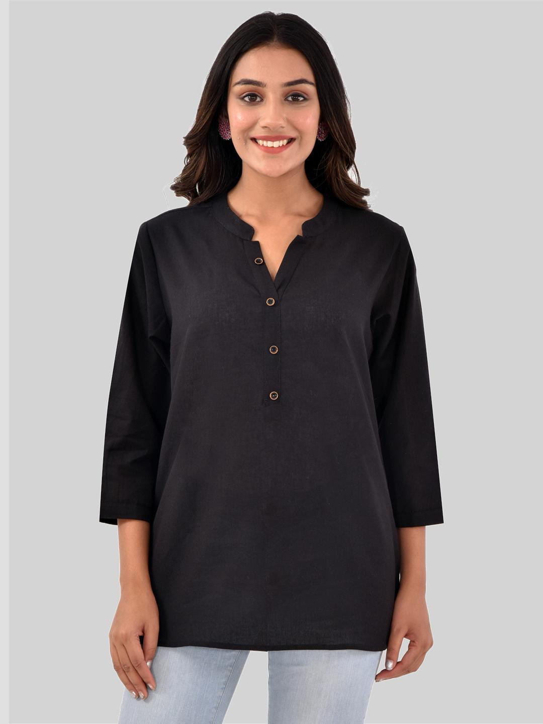 QUACLO Mandarin Collar Cotton Top