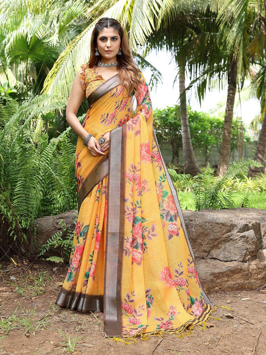 KALINI Floral Printed Art Kanjivaram Silk Saree