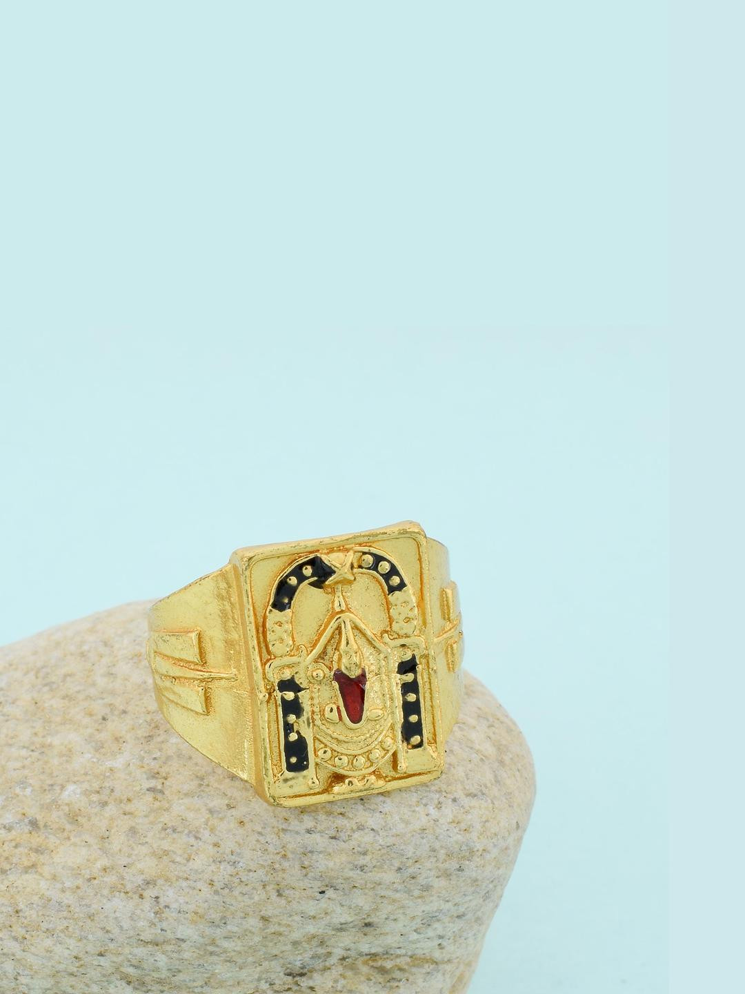 Brass Micron Goldplated Tirupati Balaji Fingerring Men Hindu Spiritual Temple Jewellery