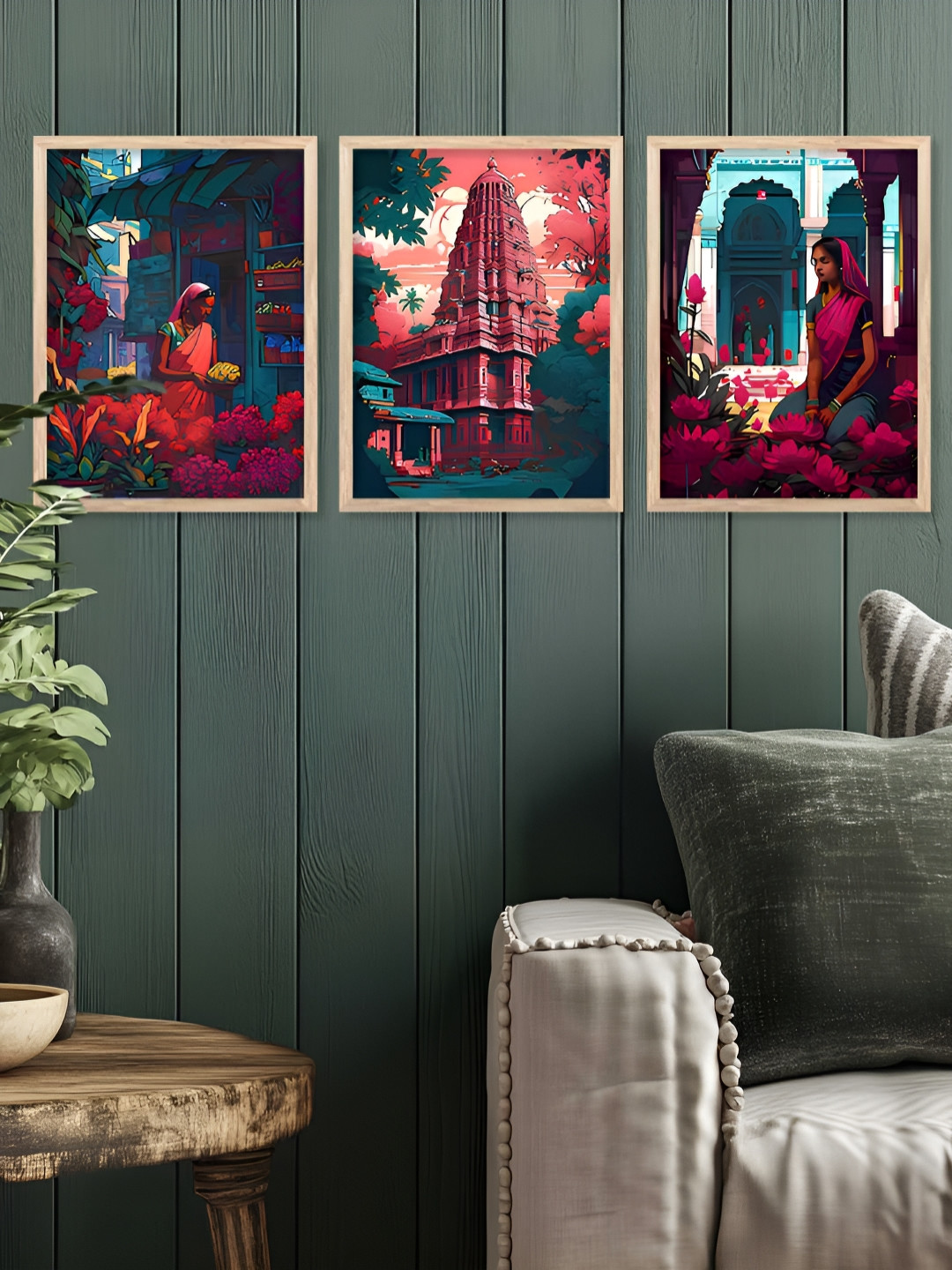 Kotart Brown & Beige 3 Pieces Wooden Religuois Wall Arts