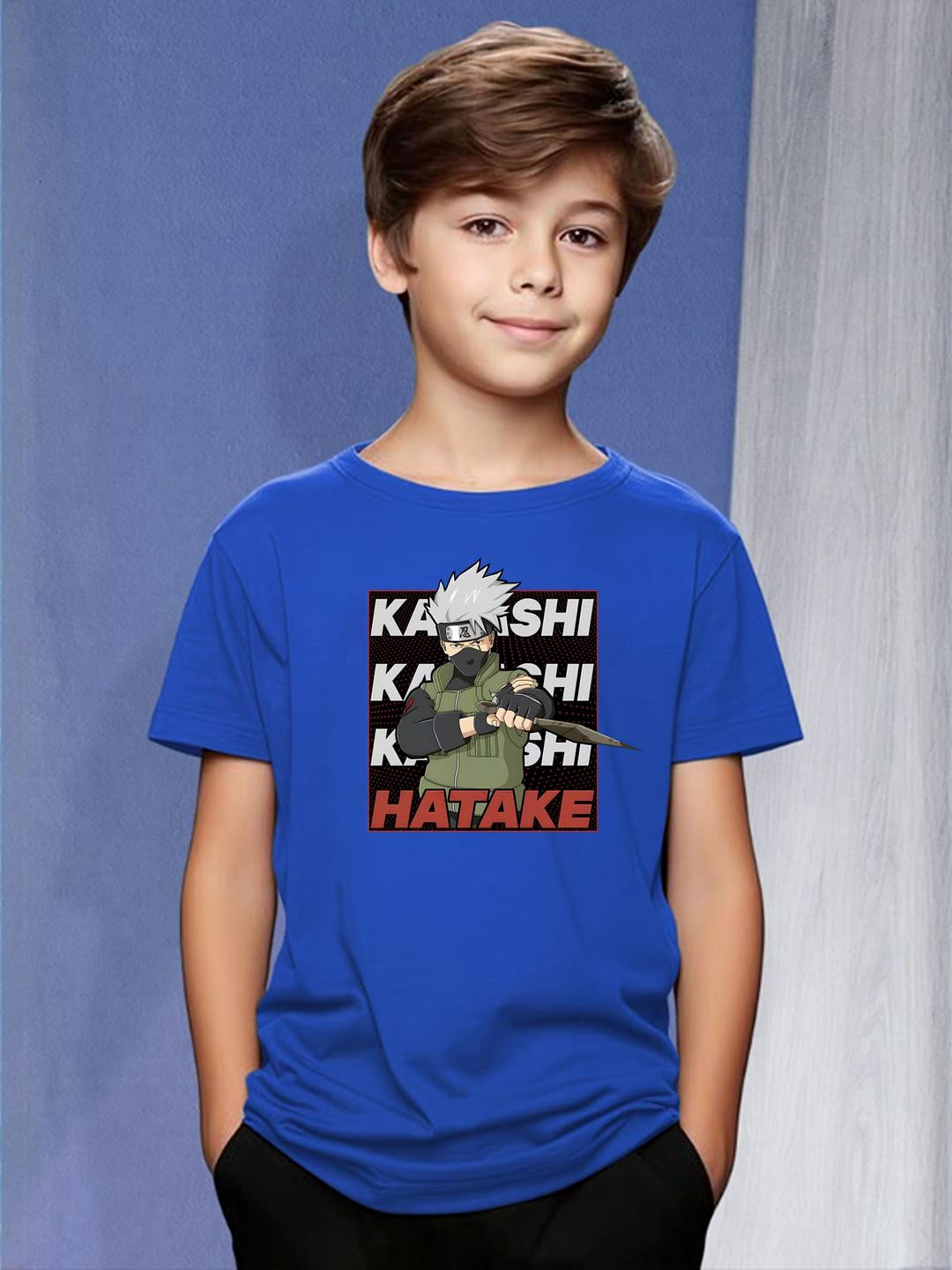 Blue Hatake Anime Graphic Print T-Shirt