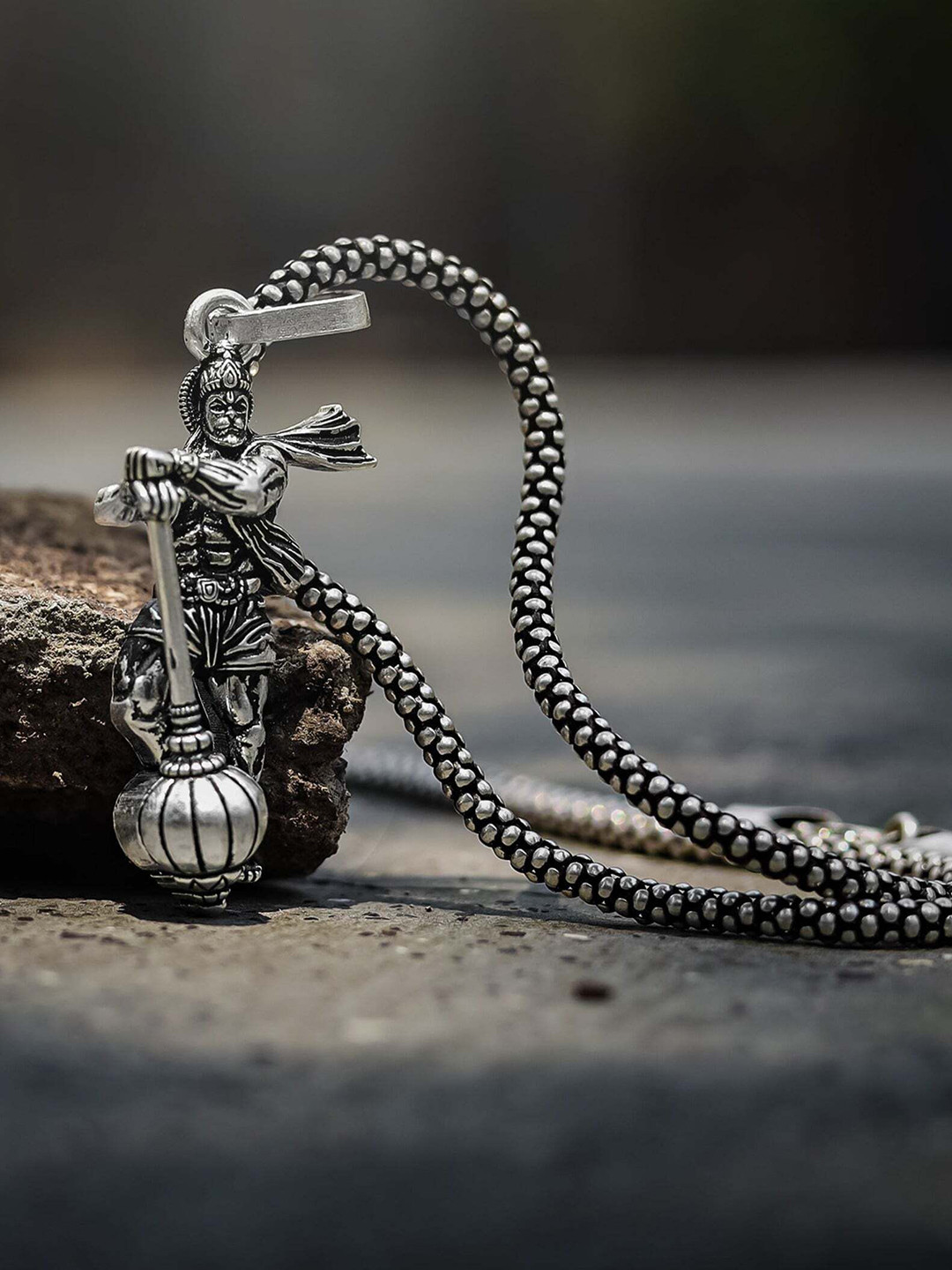 Crazy Fashion Unisex Standing Hanuman Silver-Plated Feather Shaped Pendant With Chain