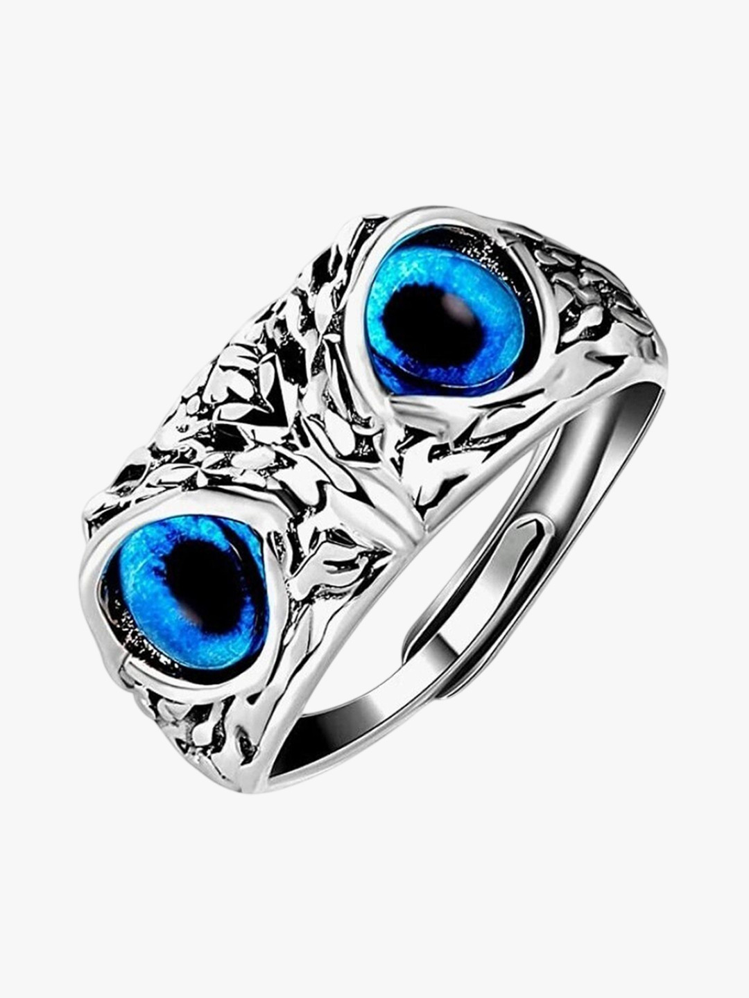V FASHION JEWELLERY Unisex Stainless Steel Sliver-Plated Textured Owl Design Finger Ring