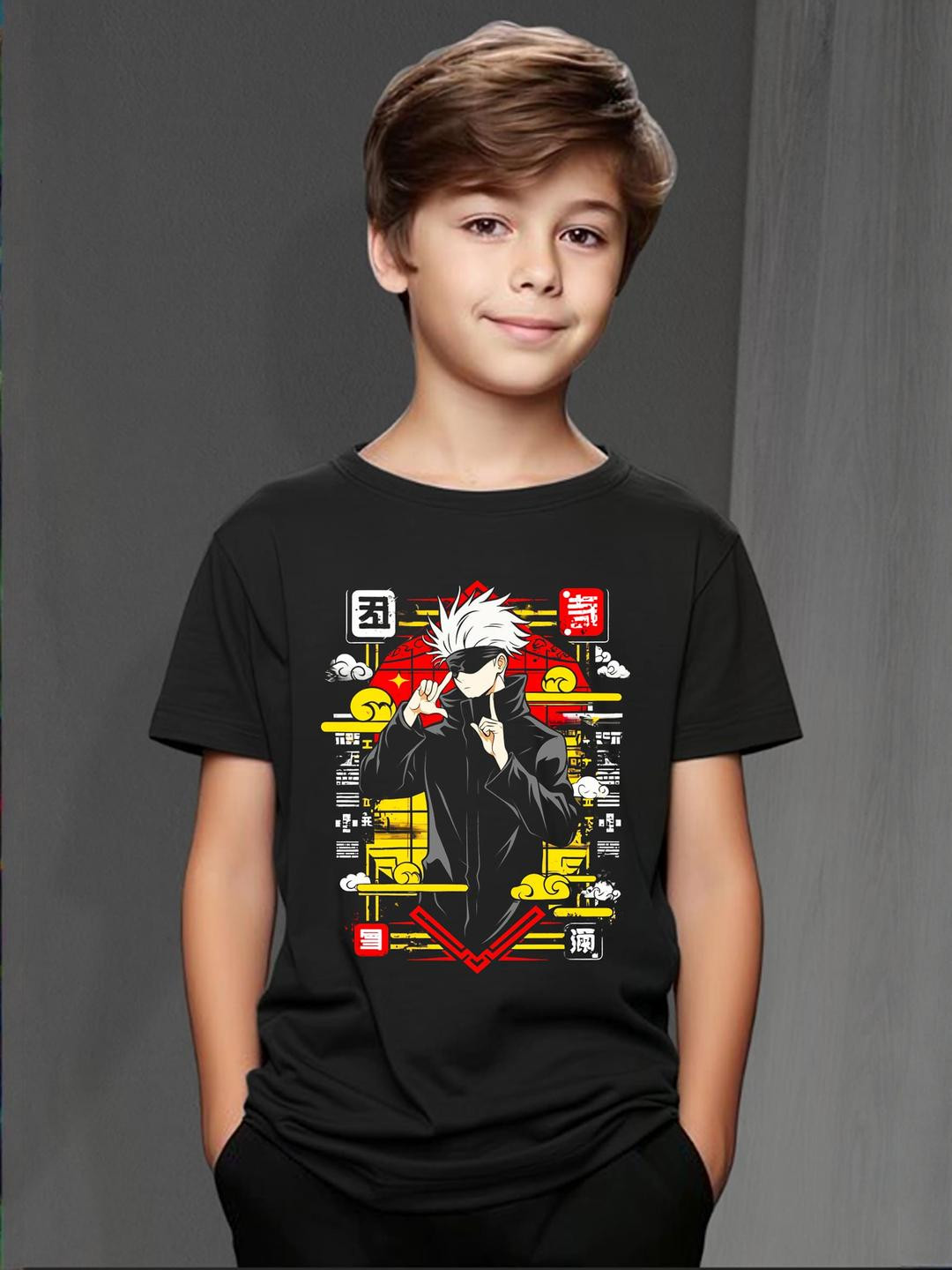 Black Kakashi Anime Graphic Print T-Shirt