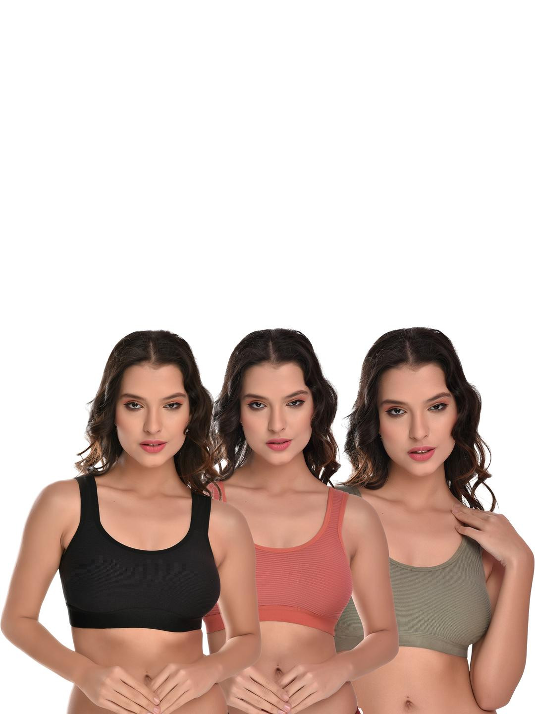 Women Cotton Black,Orange,Grey Non Padded Non-Wired Lingerie Bra Sport wear Gym Crop Tank Top