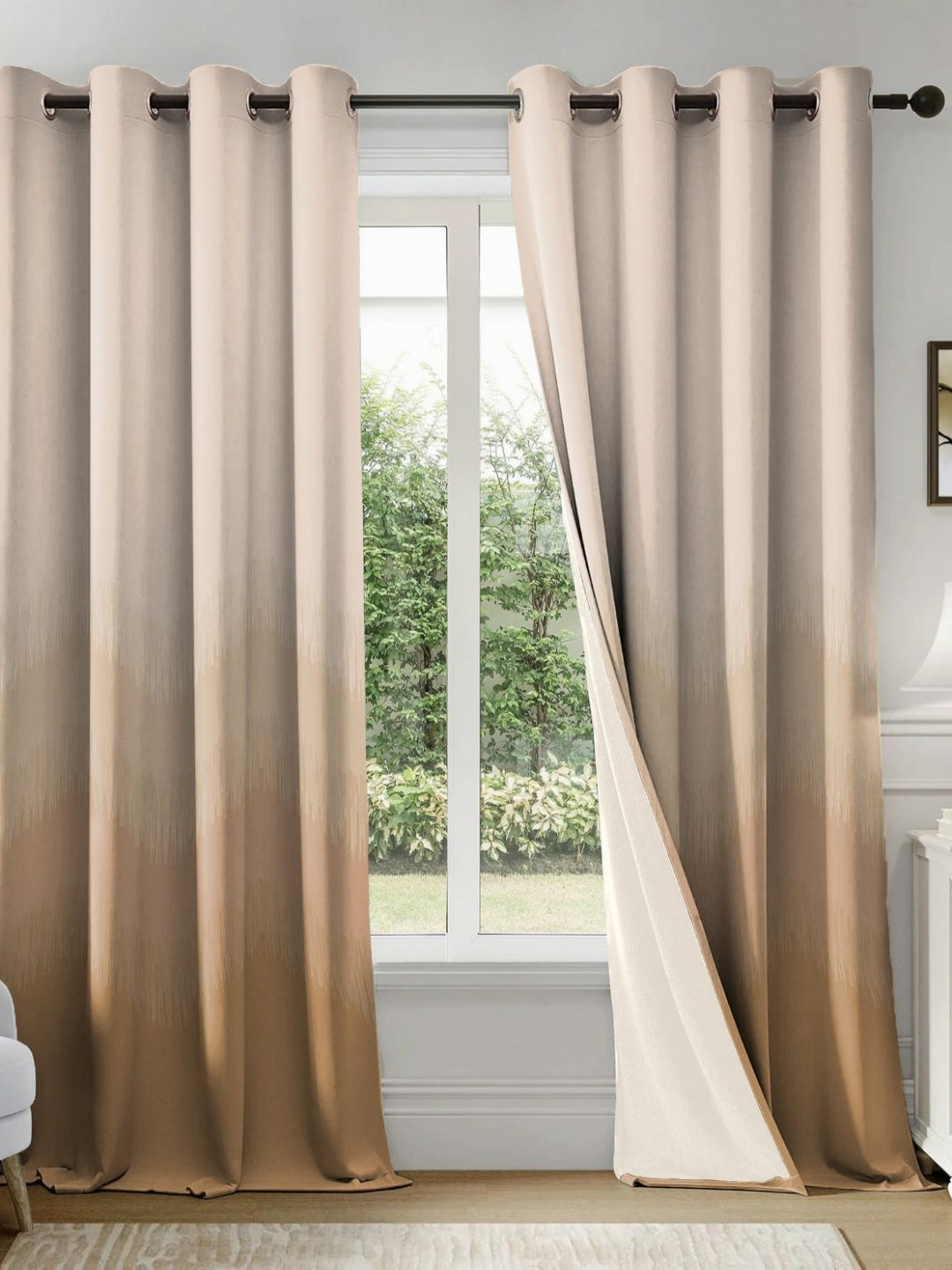 CASABLEU Peach And Cream 2 Pieces Black Out Door Curtains