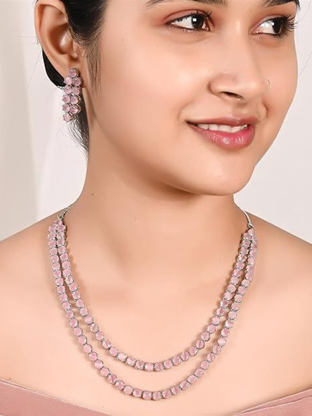 Gemron Jewel Gold-Plated Cubic Zirconia And American Diamond Studded Necklace and Earrings