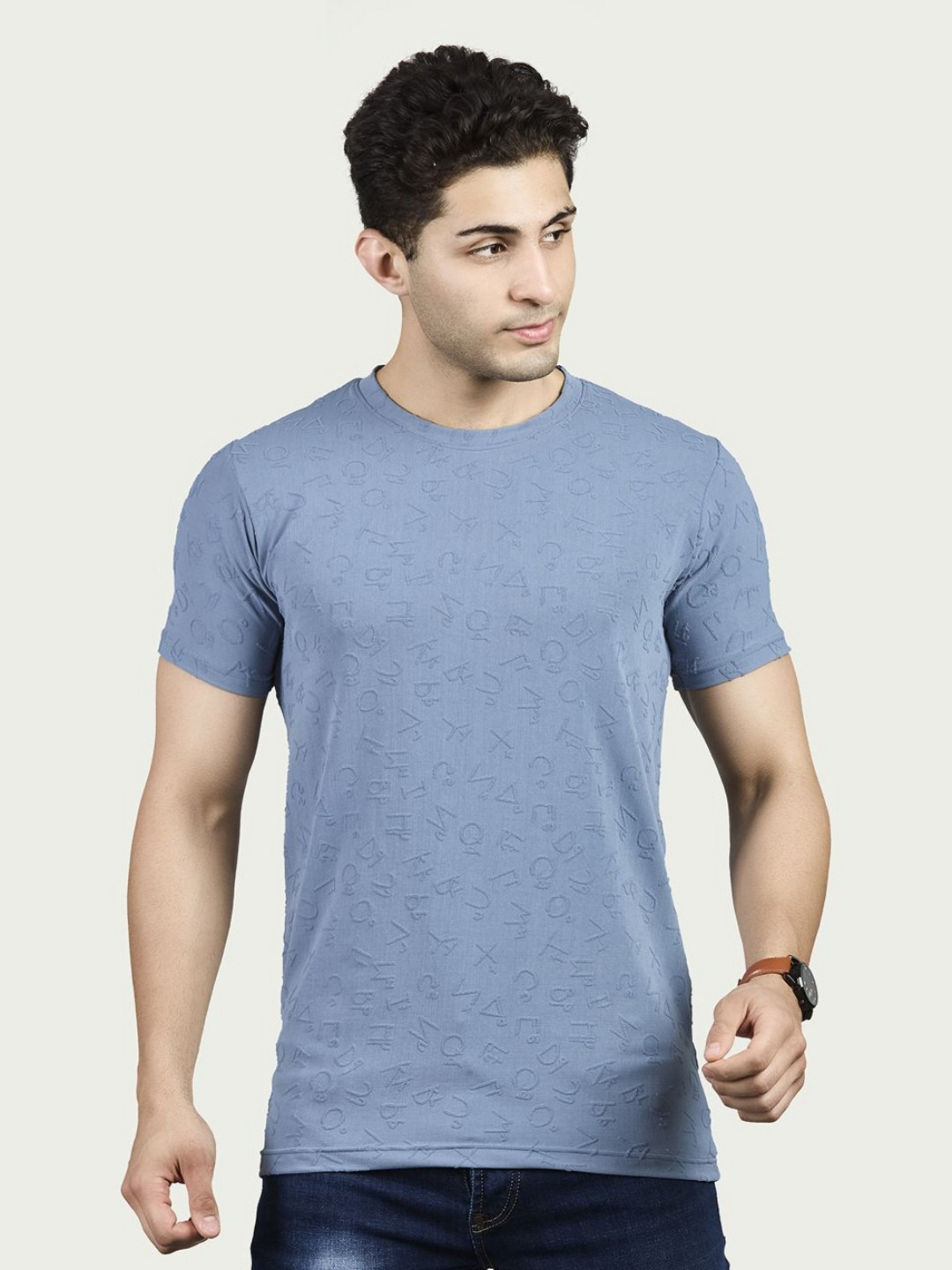 BE POSITIVE Men Self Design Embroidered Slim Fit T-shirt