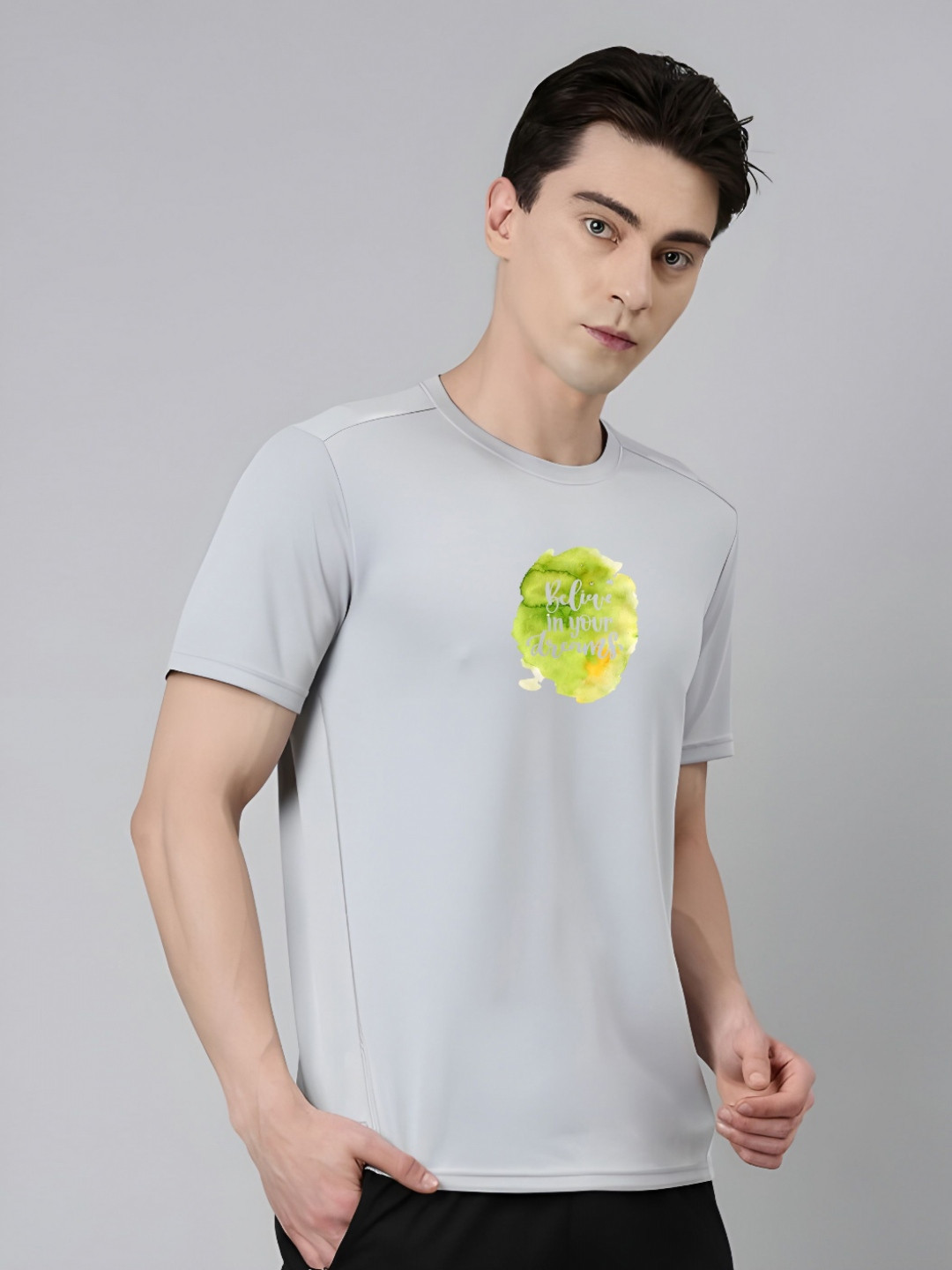 Men's Grey Graphic Printed Regular Fit T-shirt