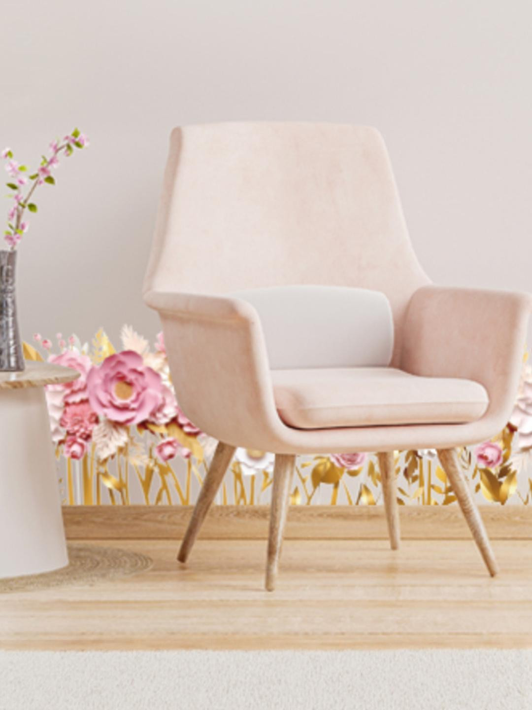 INDIAN ROYALS Pink Flowers Removable Waterproof Glass Tiles Wall Sticker