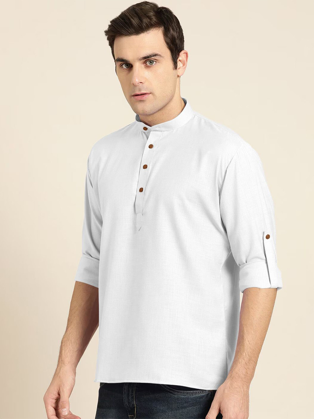 Zombom Men Slim Fit Mandarin Collar Kurta