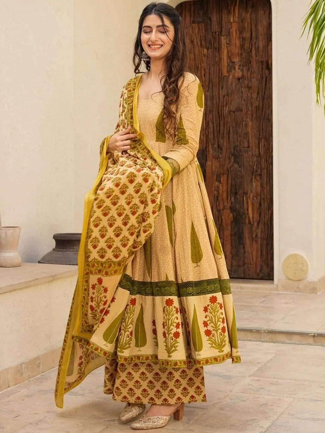 Wedani Women Ethnic Motifs Printed Anarkali Kurta with Palazzo & Dupatta
