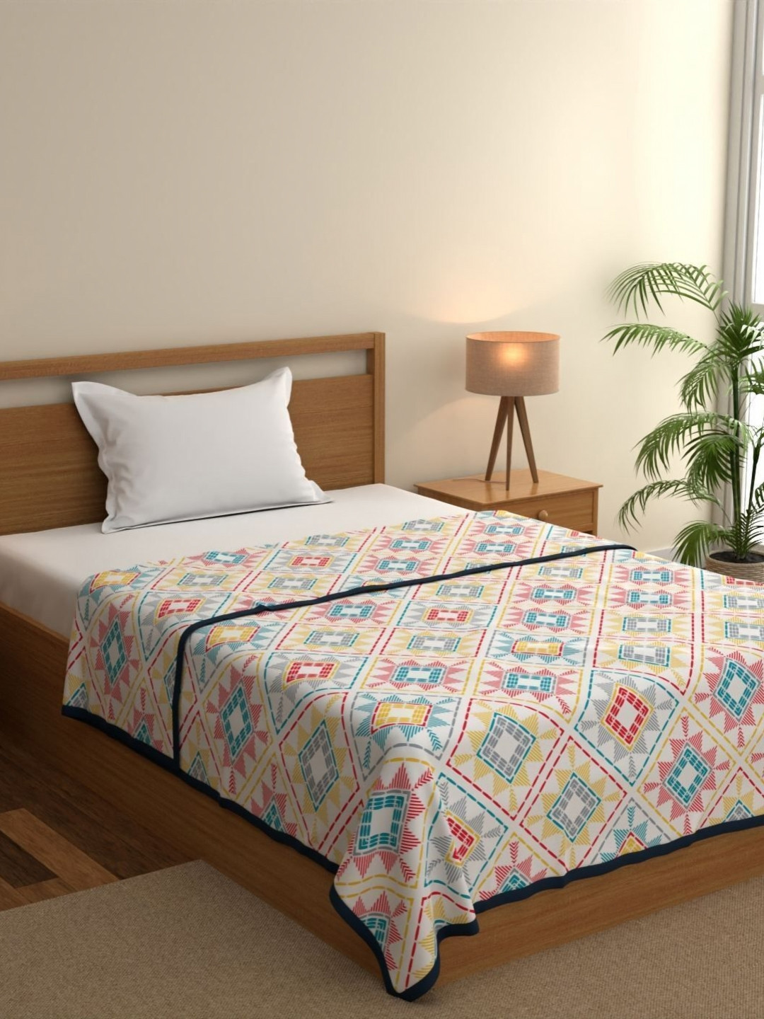 home expressions Ambrosia White & Red Printed AC Room 120 GSM Single Bed Dohar