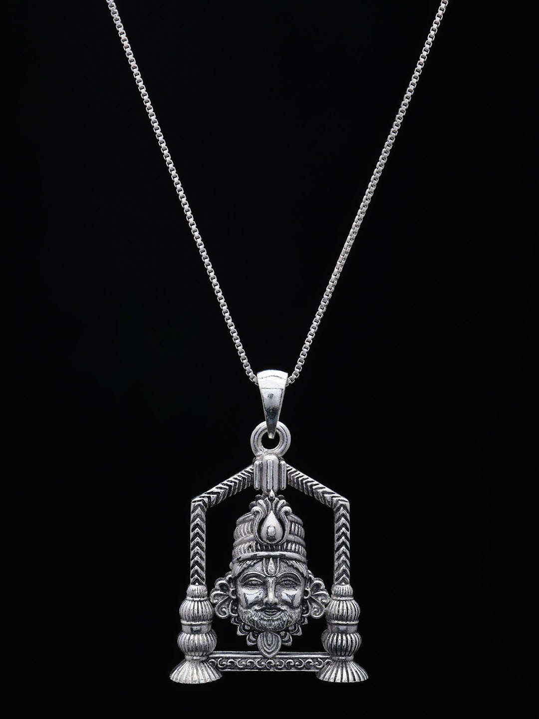 Exotic India Unisex Sterling Silver Shree Khatu Shyam Goddess Pendant