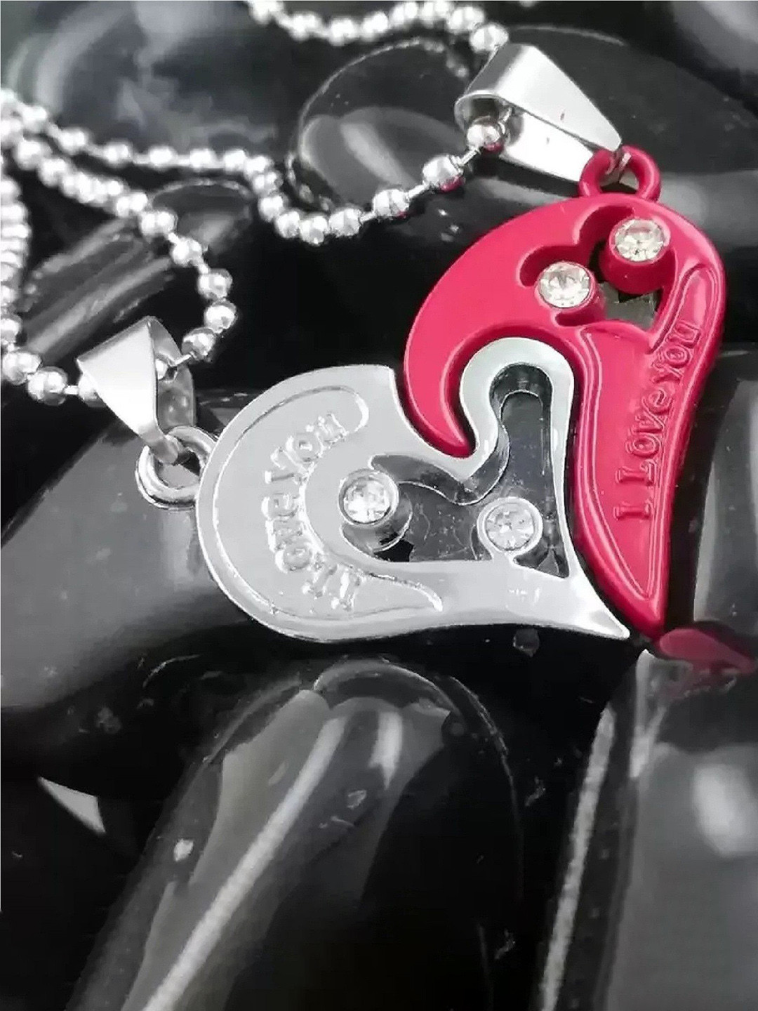 Crazy Fashion Unisex Set Of 2 Artificial Stone Studded Pendants With Chains