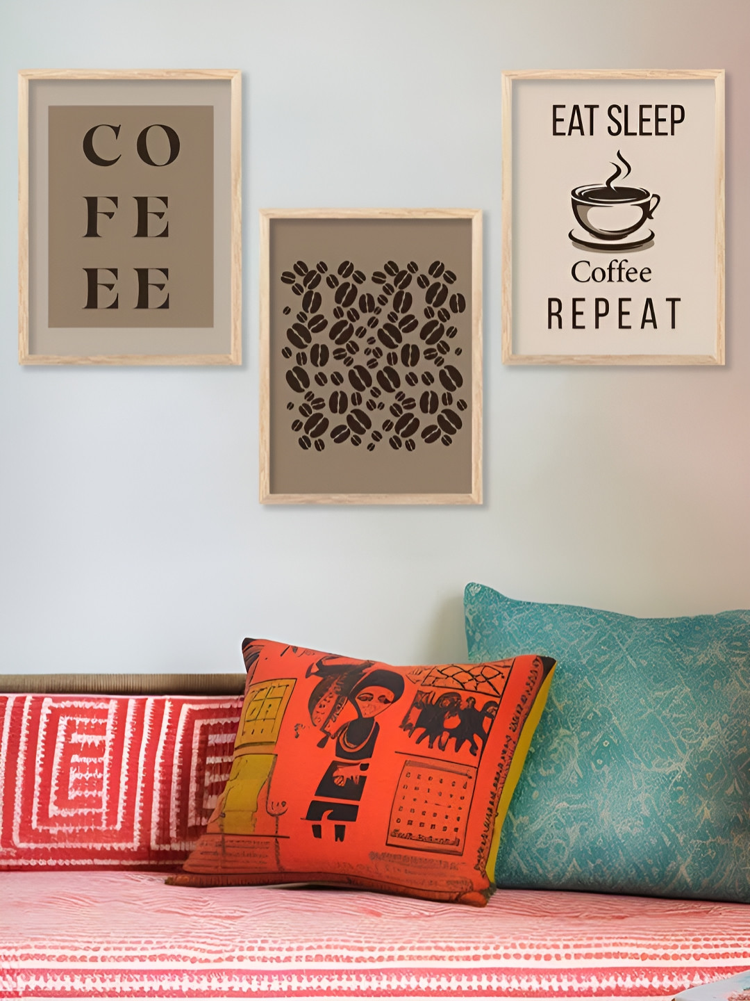 Kotart Brown & Coffee Brown 3 Pieces Wooden Abstract Restaurant Painting Wall Arts