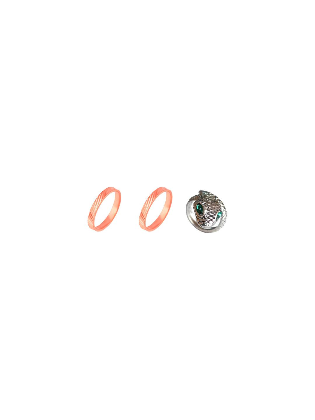 Dynamic Retail Global Set of 3 Ring for Men, Orange-Silver Alloy Ring ()
