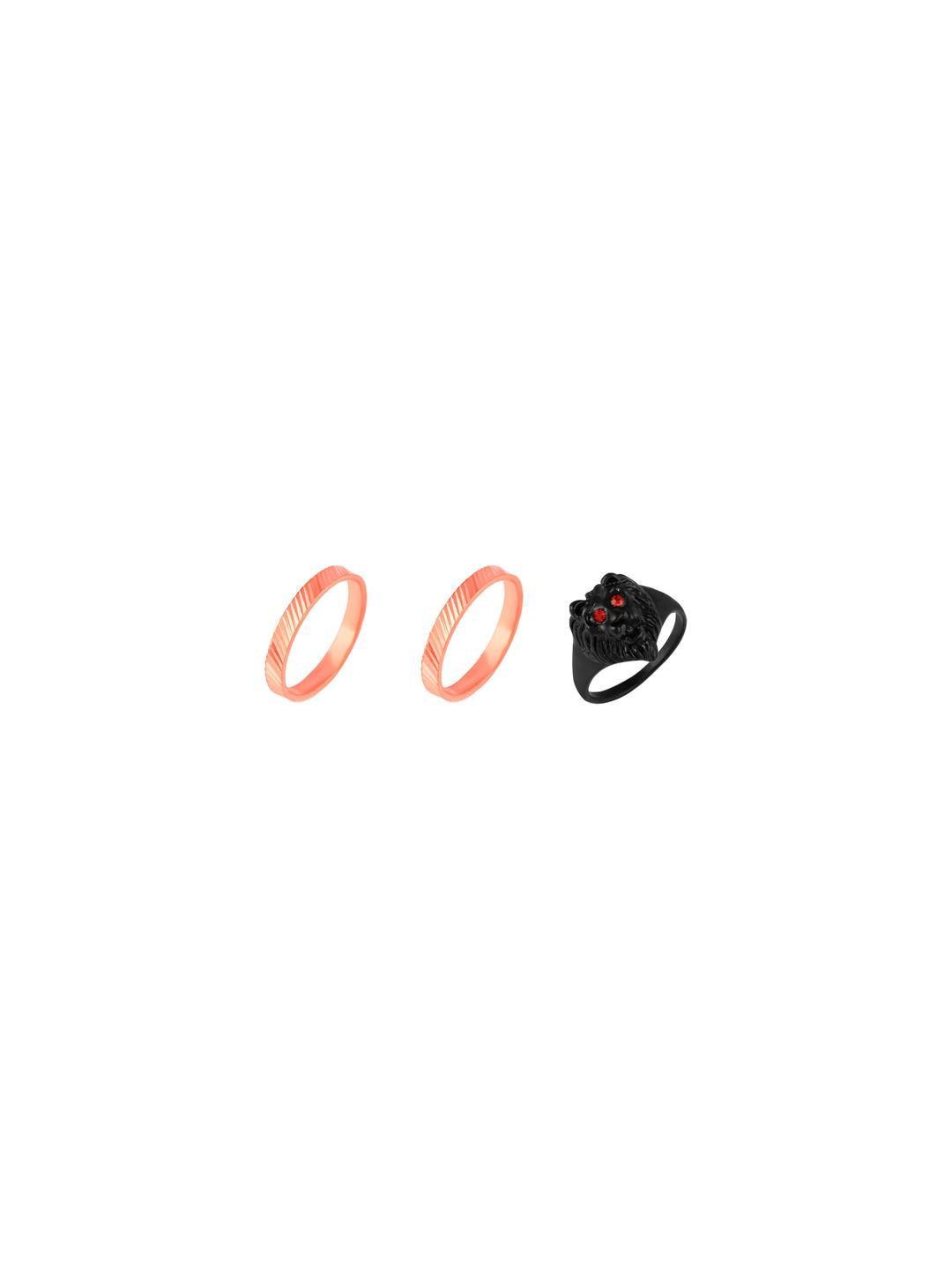 Dynamic Retail Global Set of 3 Ring for Men, Orange-Black Alloy Ring ()
