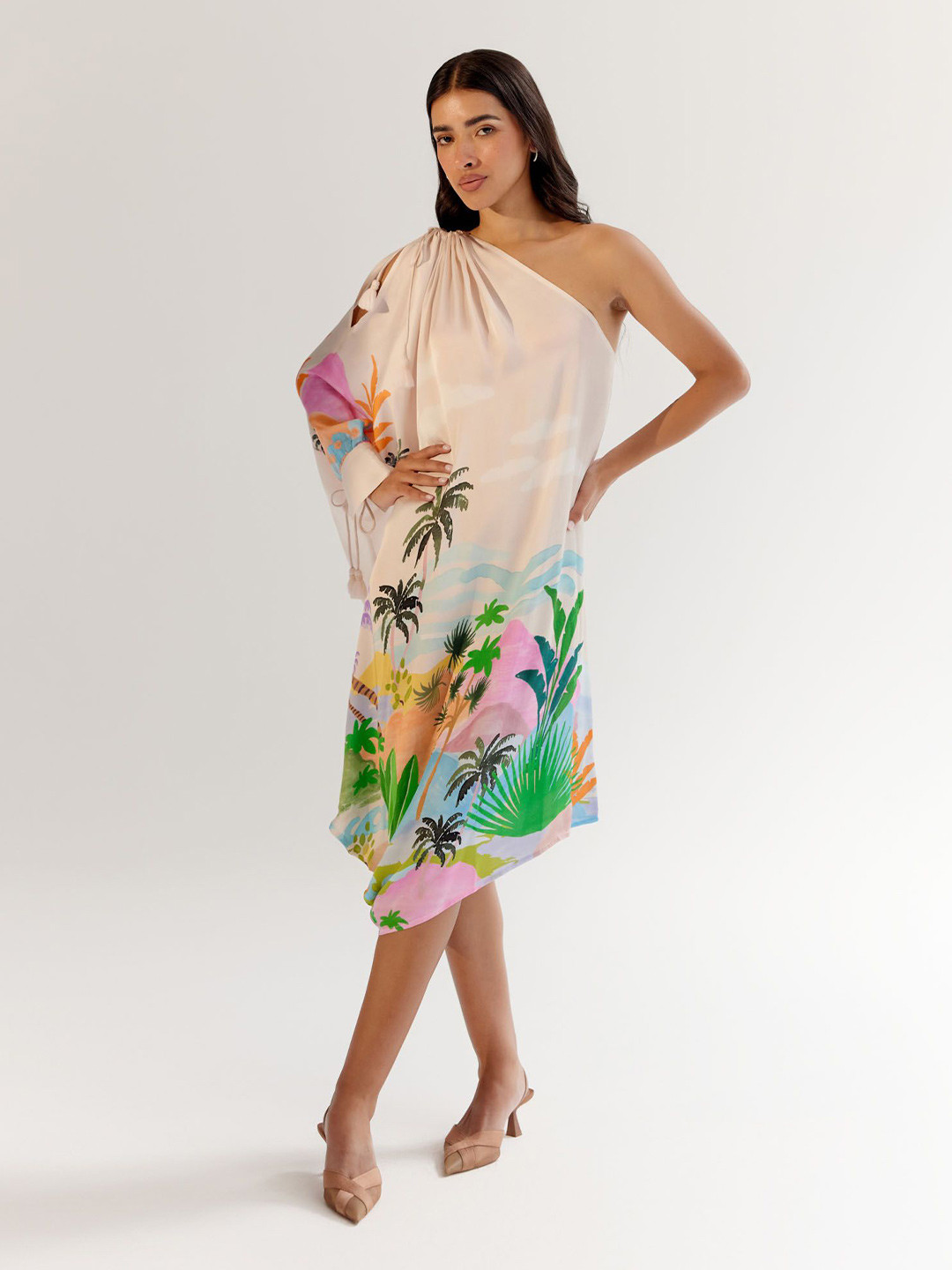 NOIB Easy Like Sunday Morning Women Floral Printed One Shoulder A-Line Midi Dress