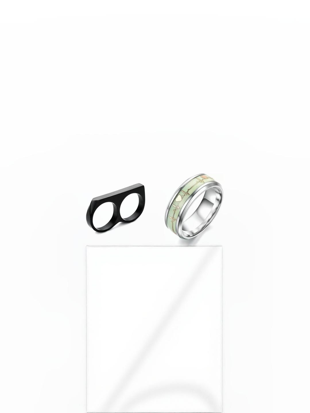 Dynamic Retail Global Set of 2 Rings for Men, Black-Silver Alloy Ring ()