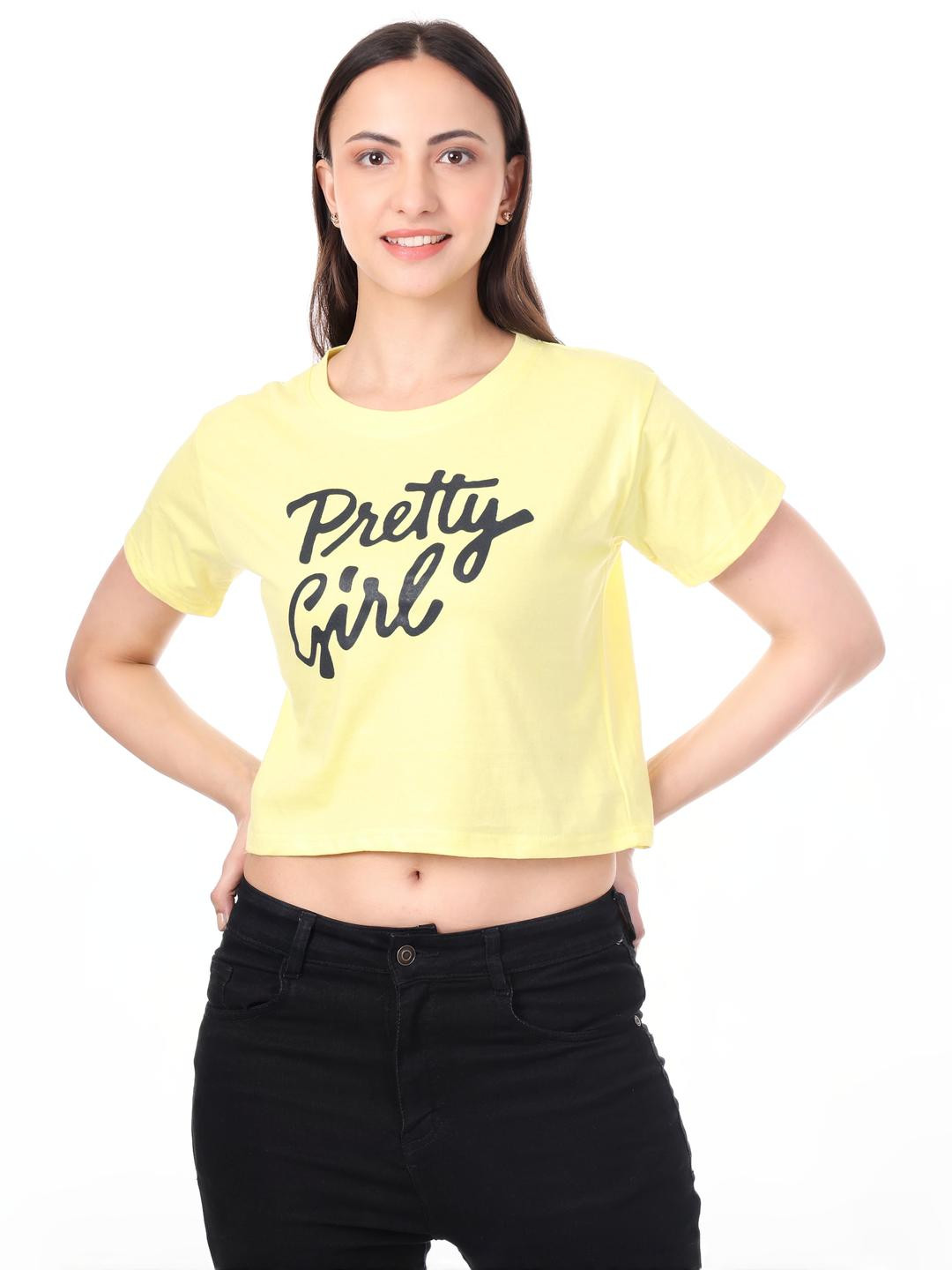 Girls Casual Cotton Blend Top (Yellow, Pack of 1)