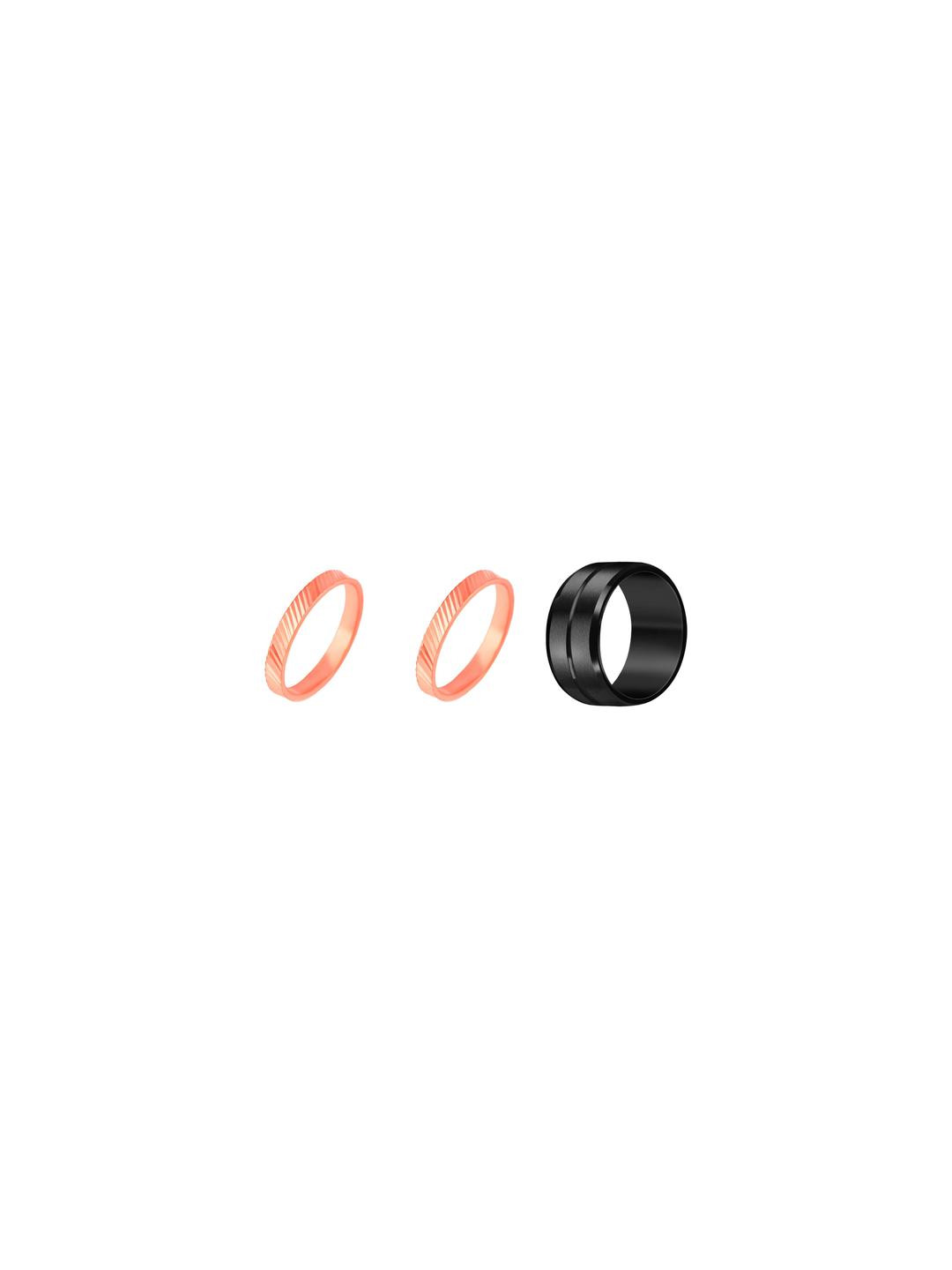 Dynamic Retail Global Set of 3 Ring for Men, Orange-Black Alloy Ring ()