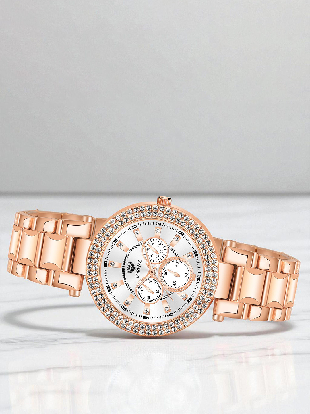 LORENZ Women Embelished Brass Dial & Stainless Steel Straps Analogue Watch AS-129A