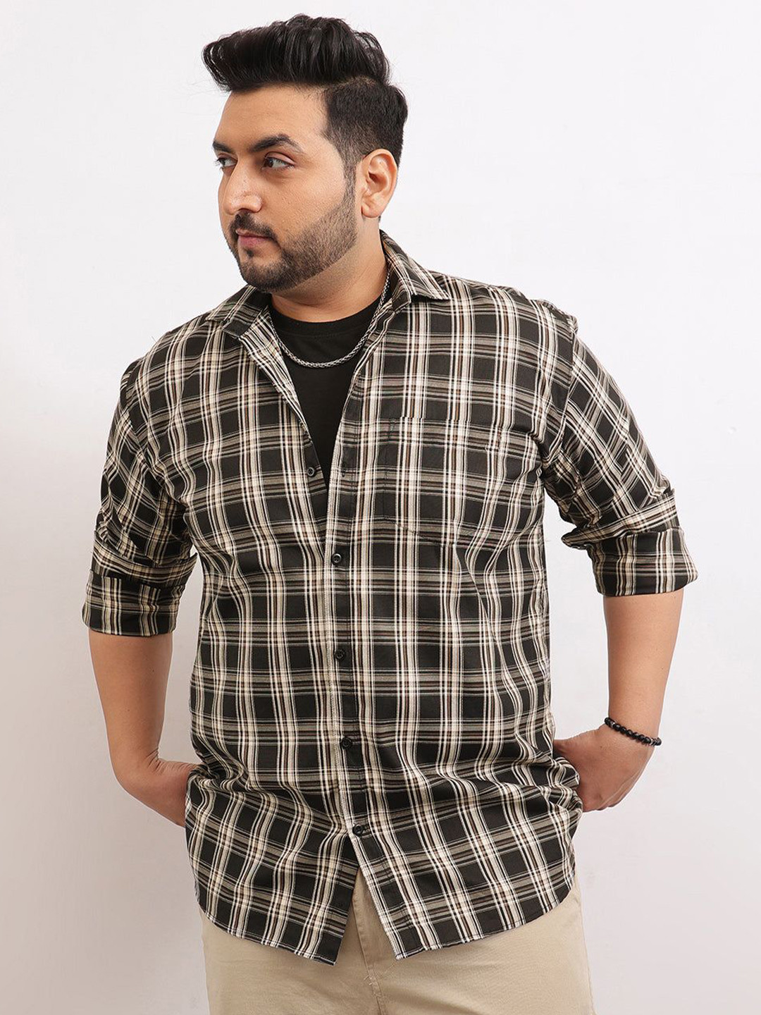 UNSTD Plus Size Shirts Checked Cotton Casual Shirt