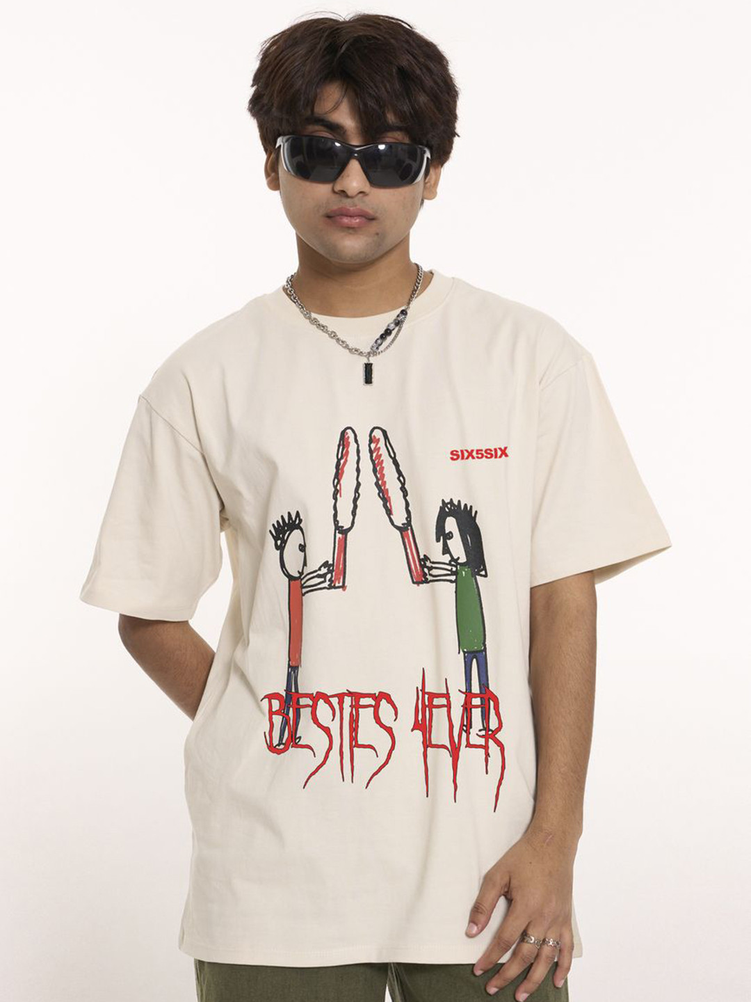 SIX5SIX Unisex Graphic Printed V-Neck T-shirt