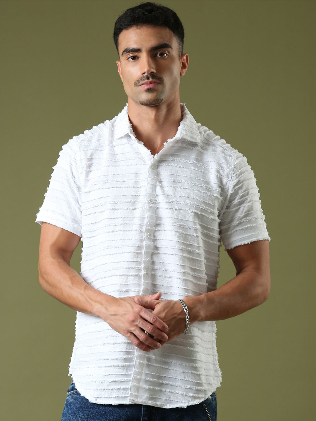 Voroxy Men Self Design Relaxed Regular Fit Casual Shirt