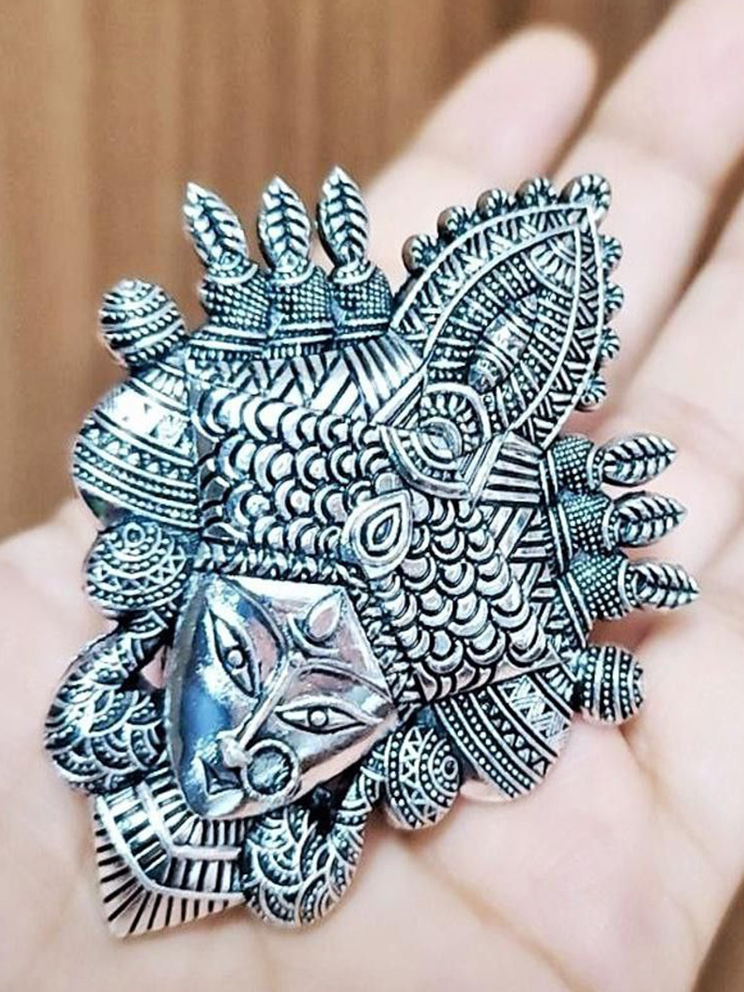Yash Jewels Emporiums Silver-Plated Maa Durga Adjustable Finger Ring