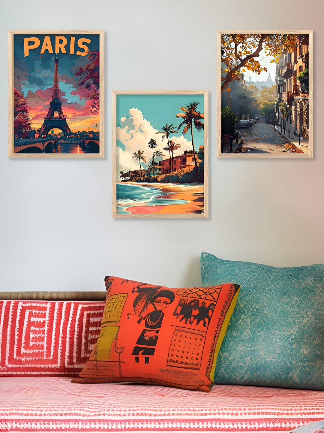 Kotart Brown & Blue 3 Pieces Modern Beach Wooden Wall Arts