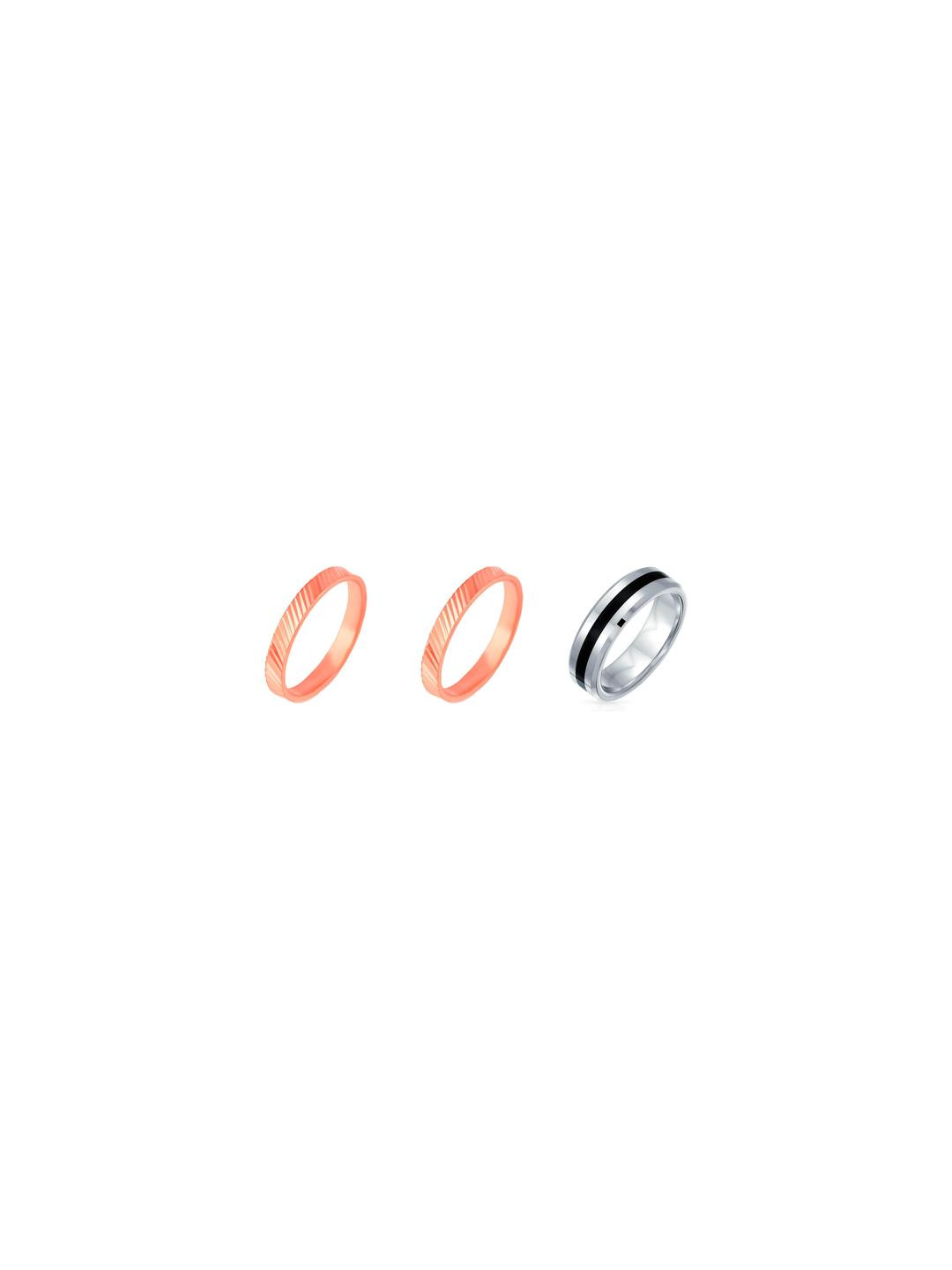 Dynamic Retail Global Set of 3 Ring for Men, Orange-Silver Alloy Ring ()