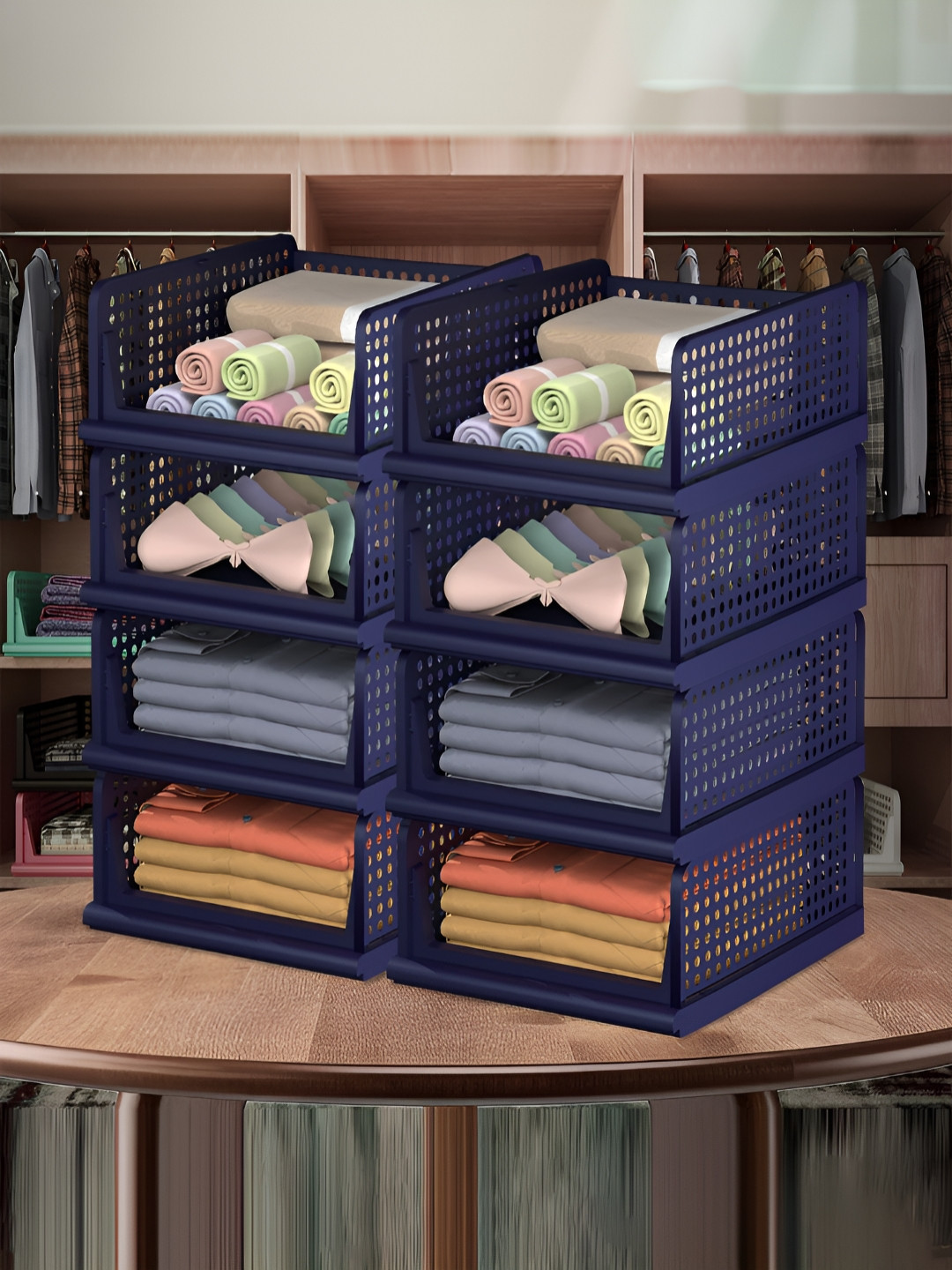 Aura Blue 8 Pieces Storage Wardrobe Organizers for Almirah