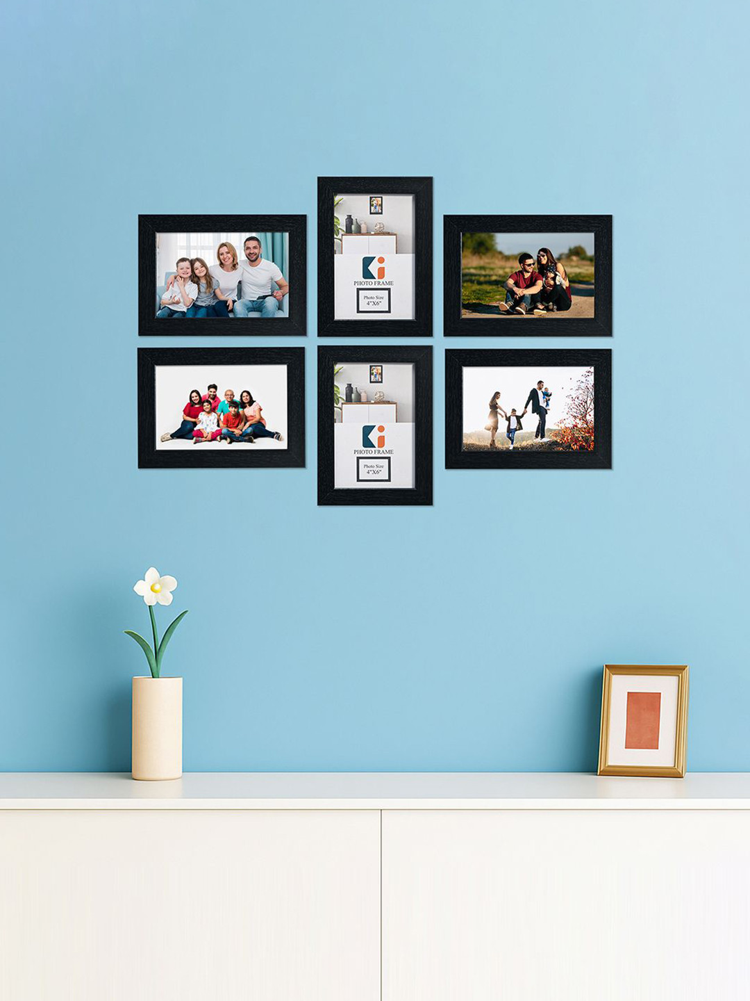Kuber Industries Black 6 Pieces Wooden Wall Photo Frames