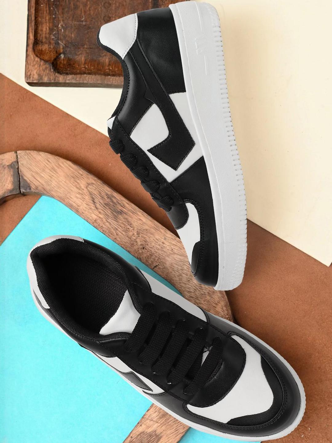 Antox Women Black And White Casual Wear Comfort Insole Colorblocked Lace-Up Sneakers