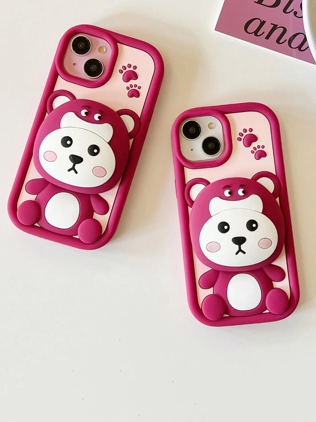 CASE CREATION Strawberry Bear Mirror Cartoon Characters Printed iPhone 14 Back Case