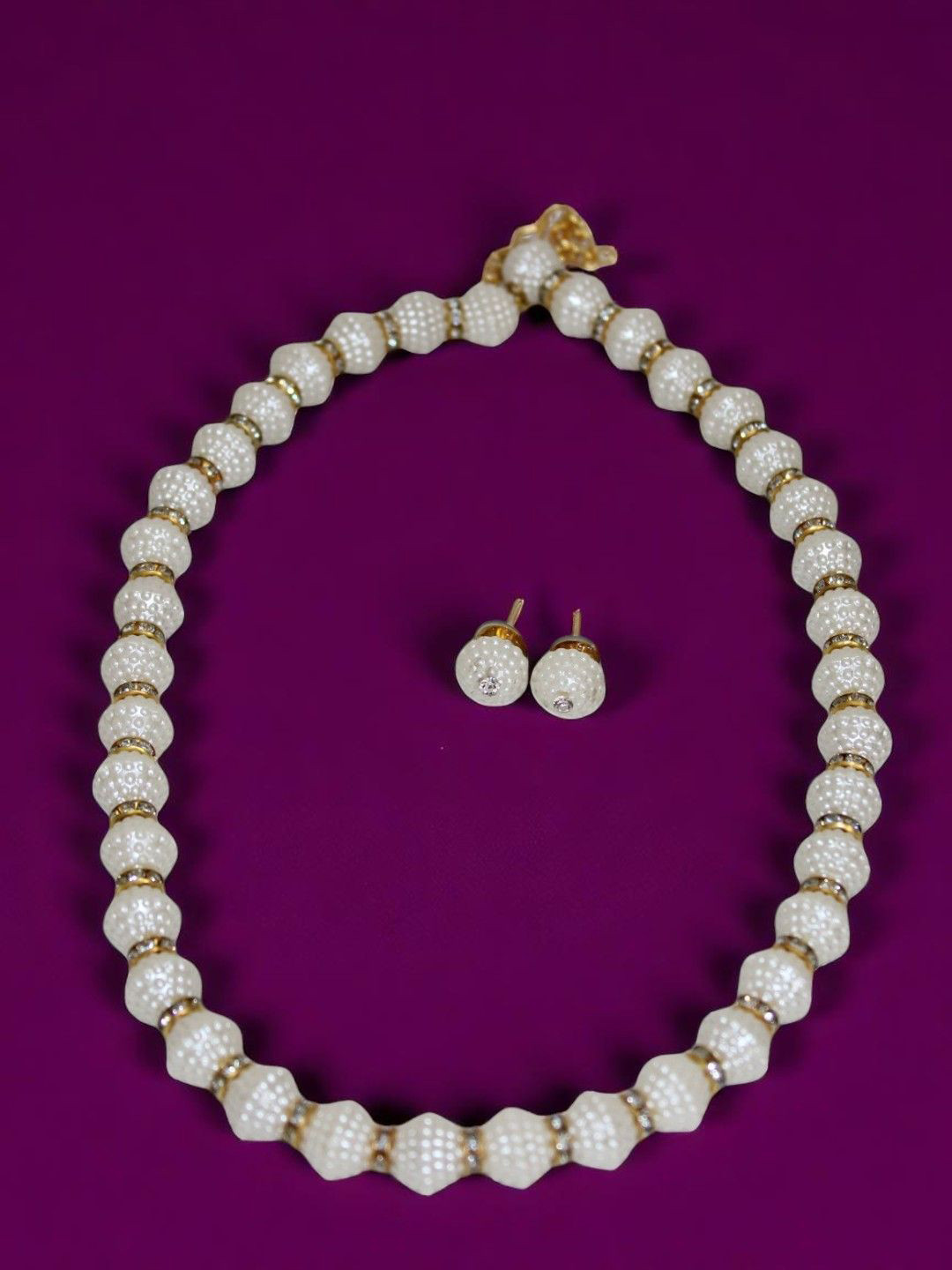 Jolly Faces Long Pearl Necklace & Earrings Jewellery Set