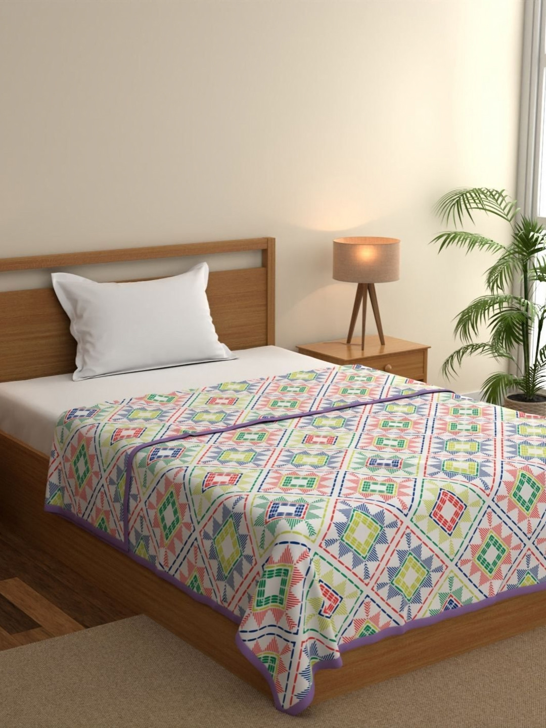 home expressions Ambrosia White & Green Printed AC Room 120 GSM Single Bed Dohar